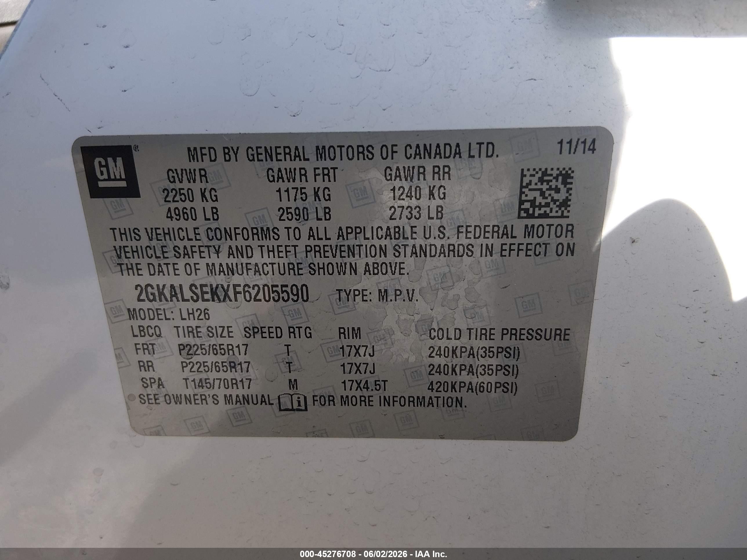 2015 Gmc Terrain Slt-1 White vin: 2GKALSEKXF6205590