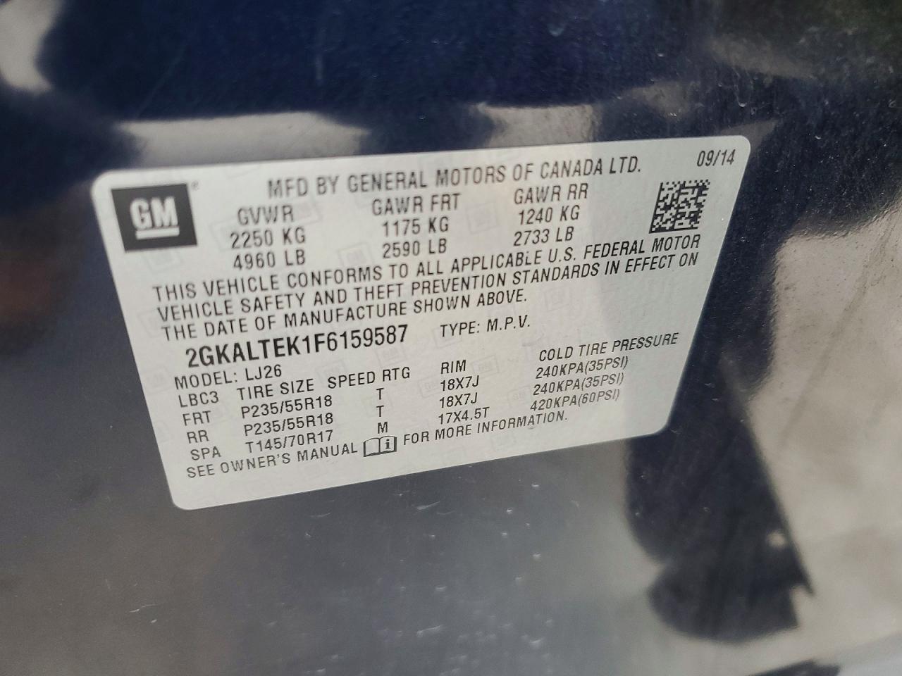 2015 Gmc Terrain Slt Blue vin: 2GKALTEK1F6159587