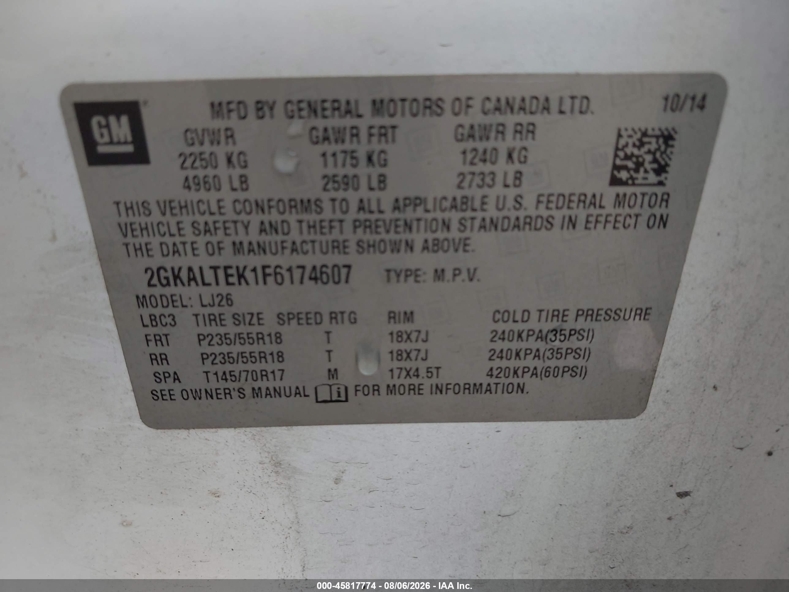 2015 Gmc Terrain Slt-2 White vin: 2GKALTEK1F6174607