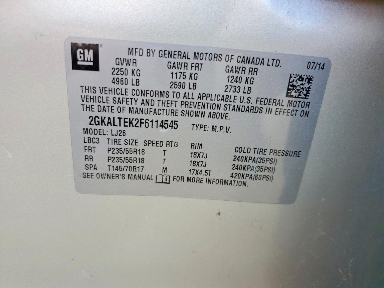 2015 Gmc Terrain Slt Beige vin: 2GKALTEK2F6114545