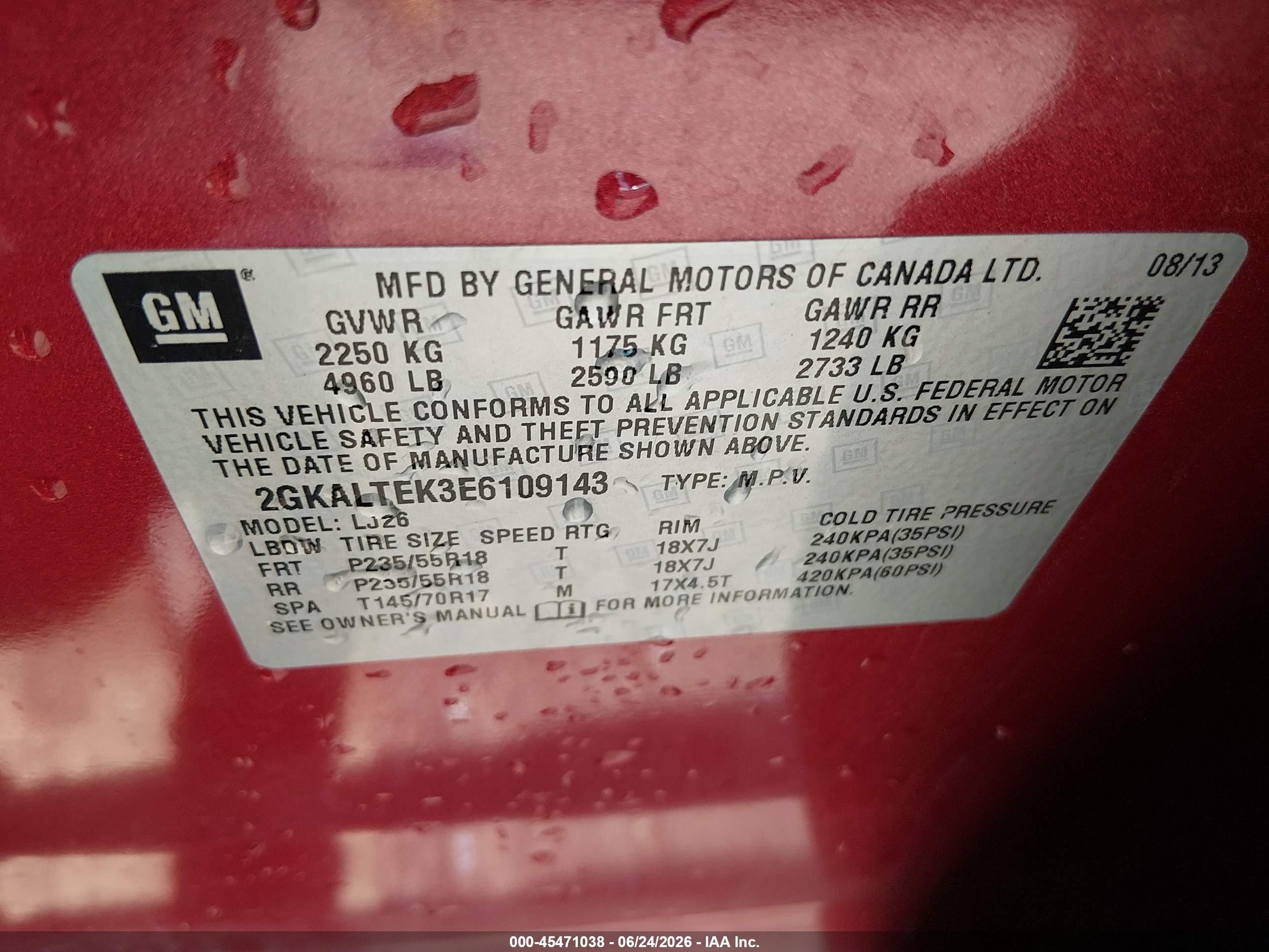 2014 Gmc Terrain Slt-2 Красный vin: 2GKALTEK3E6109143