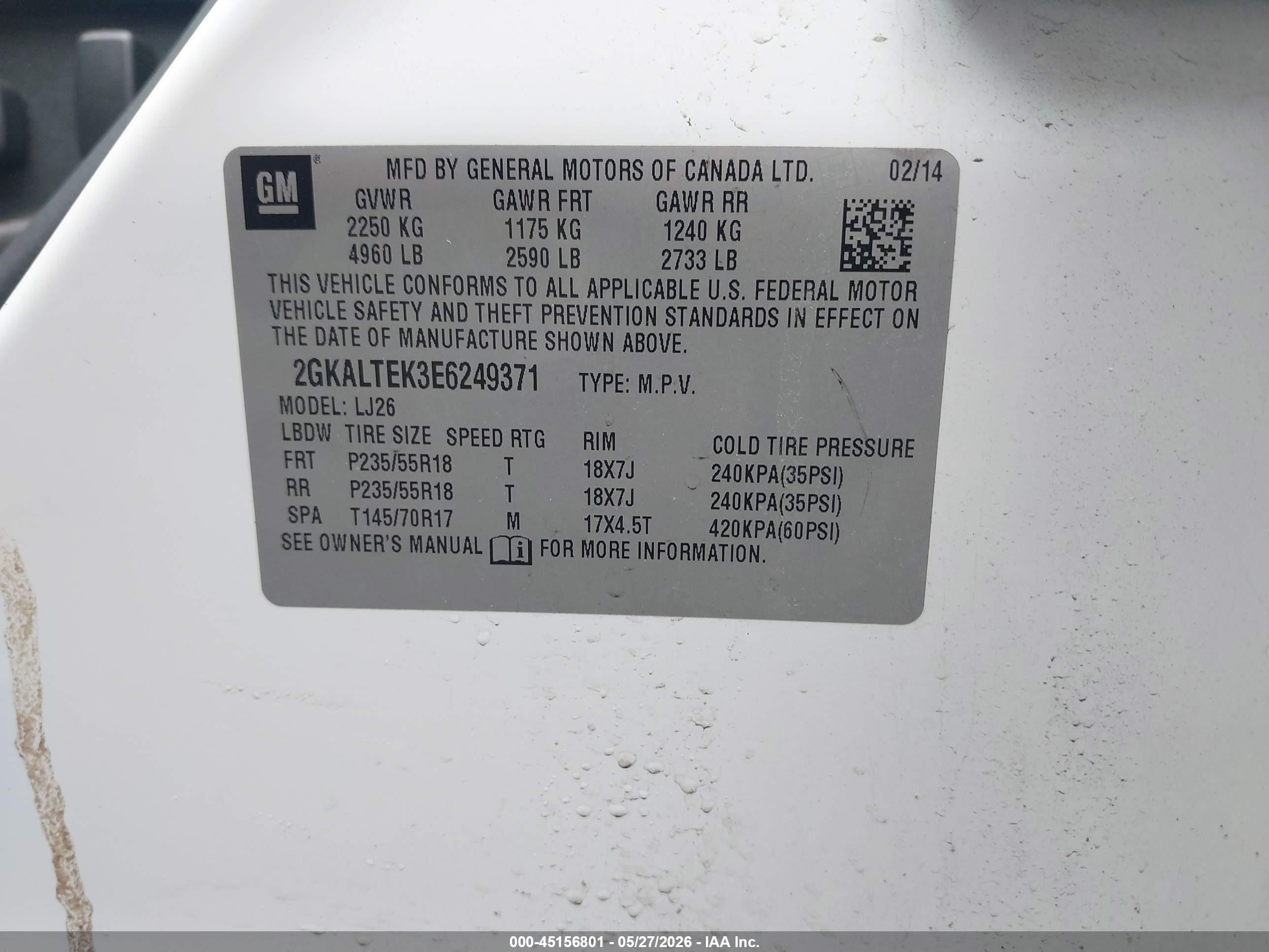 2014 Gmc Terrain Slt-2 White vin: 2GKALTEK3E6249371