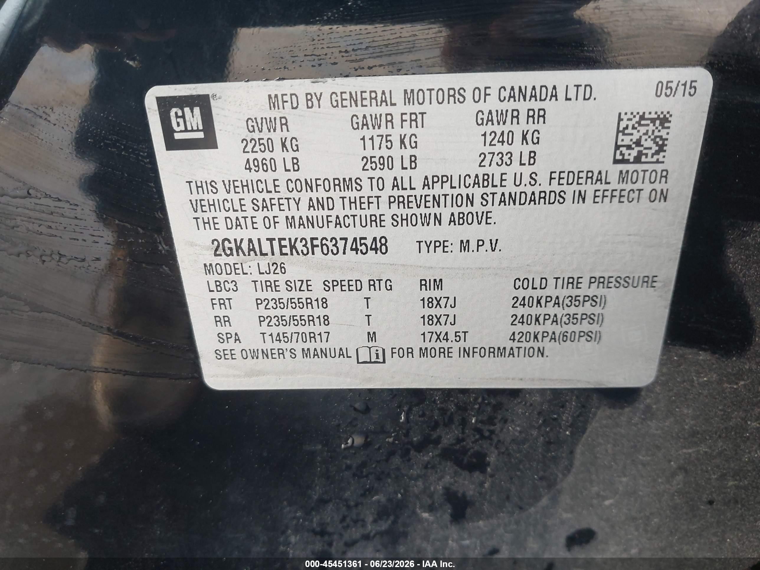 2015 Gmc Terrain Slt-2 Black vin: 2GKALTEK3F6374548