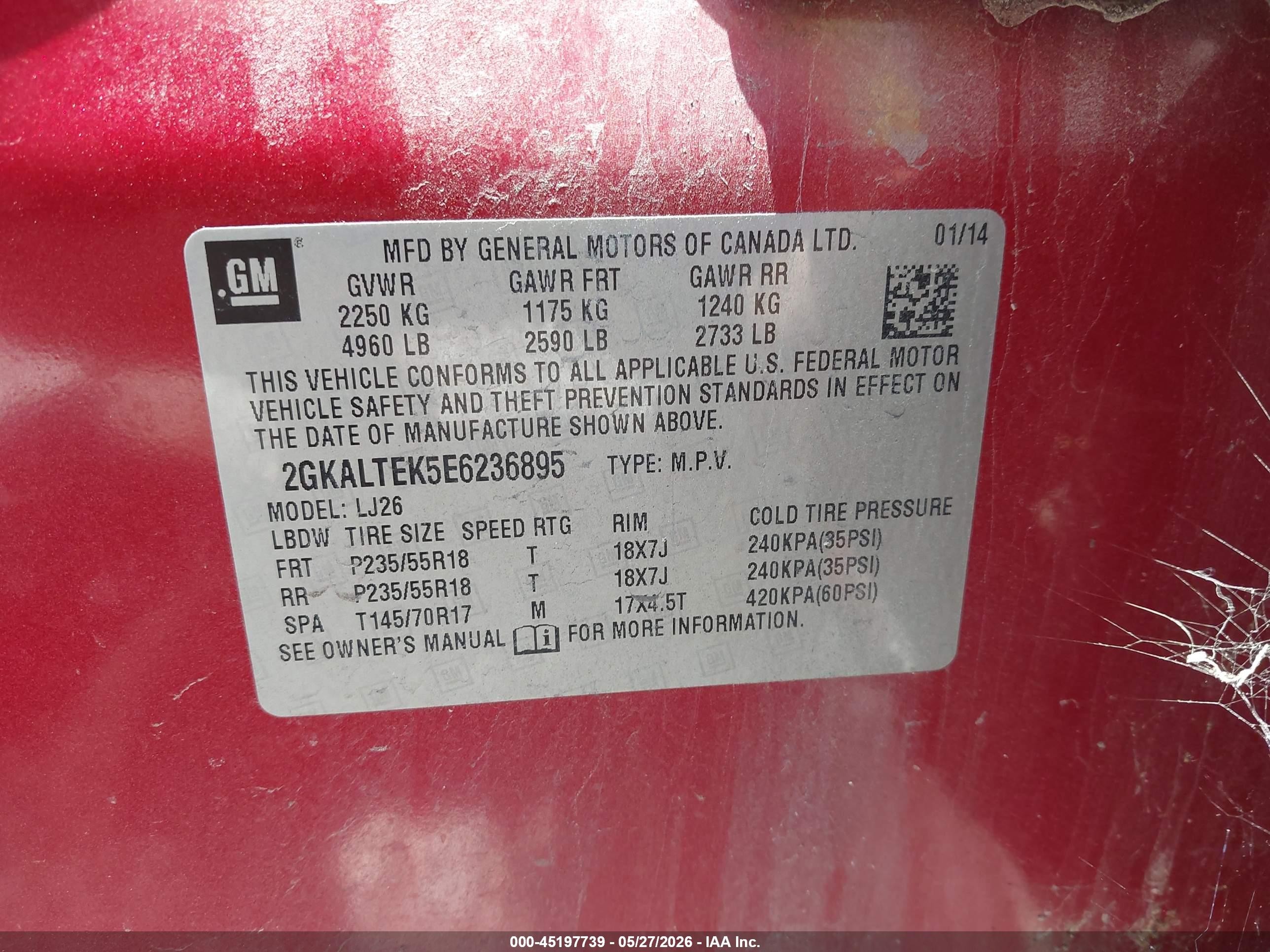 2014 Gmc Terrain Slt-2 Red vin: 2GKALTEK5E6236895