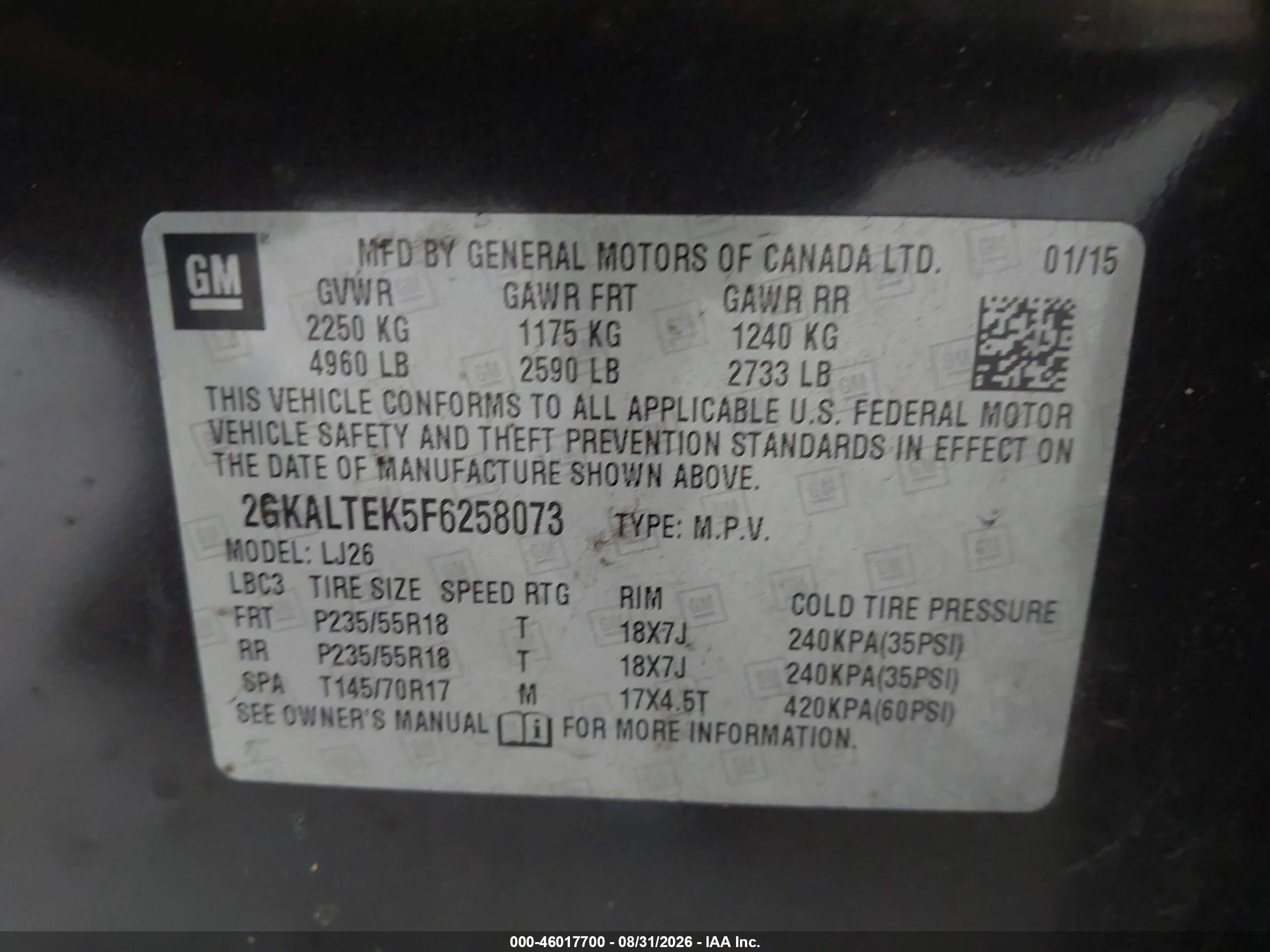 2015 Gmc Terrain Slt-2 Gray vin: 2GKALTEK5F6258073