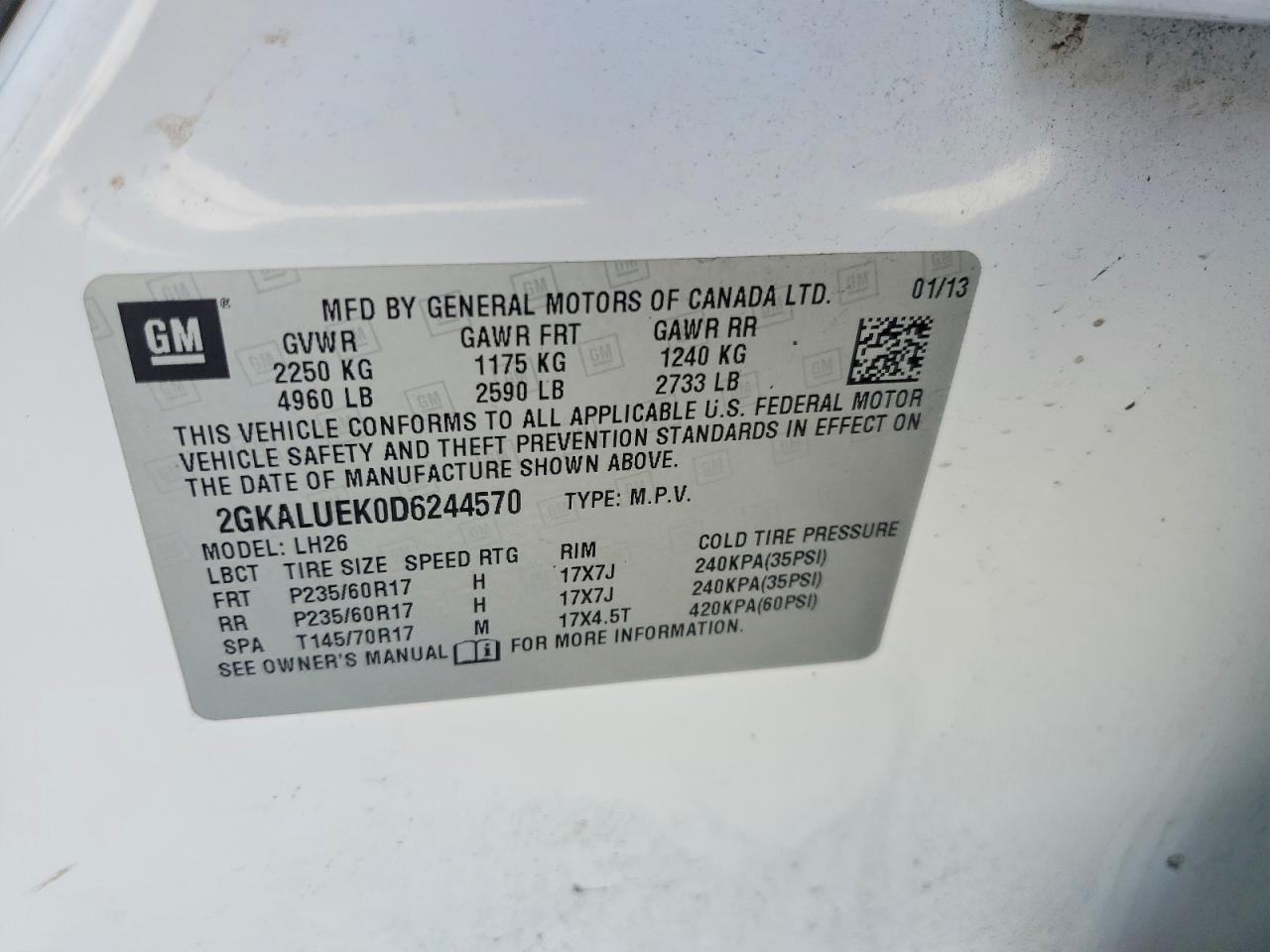 2013 Gmc Terrain Slt White vin: 2GKALUEK0D6244570