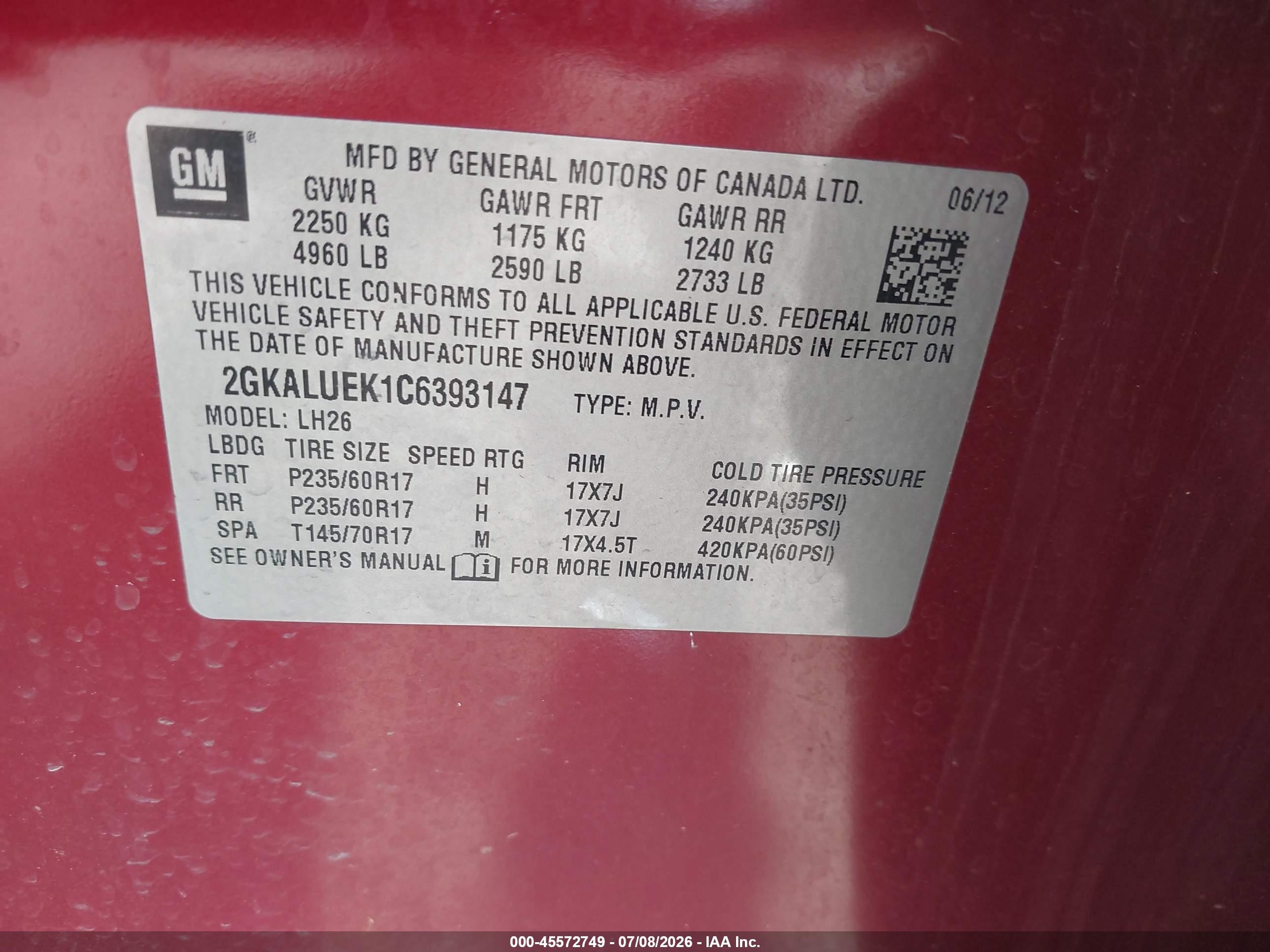 2012 Gmc Terrain Slt-1 Red vin: 2GKALUEK1C6393147
