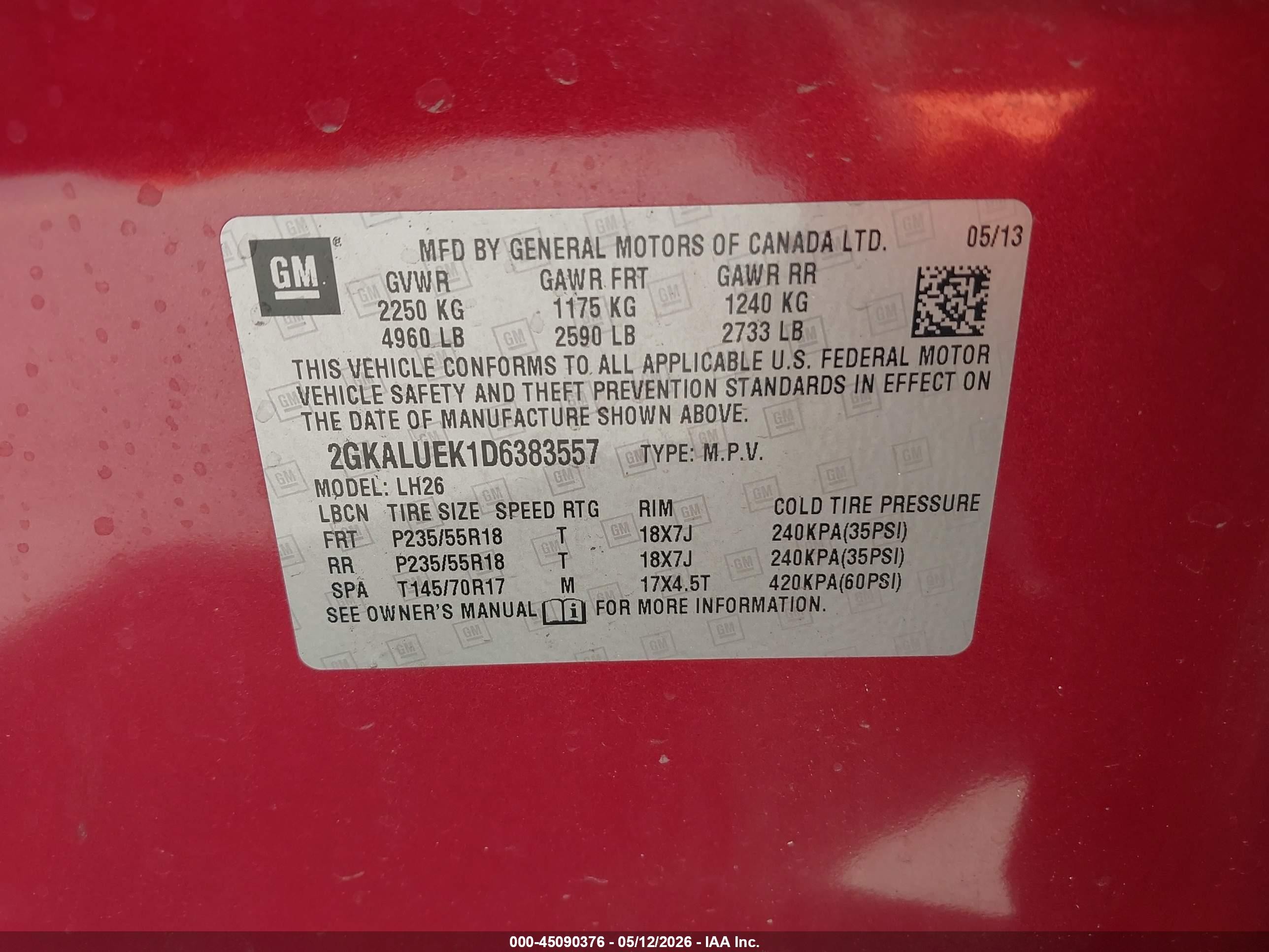 2013 Gmc Terrain Slt-1 Red vin: 2GKALUEK1D6383557