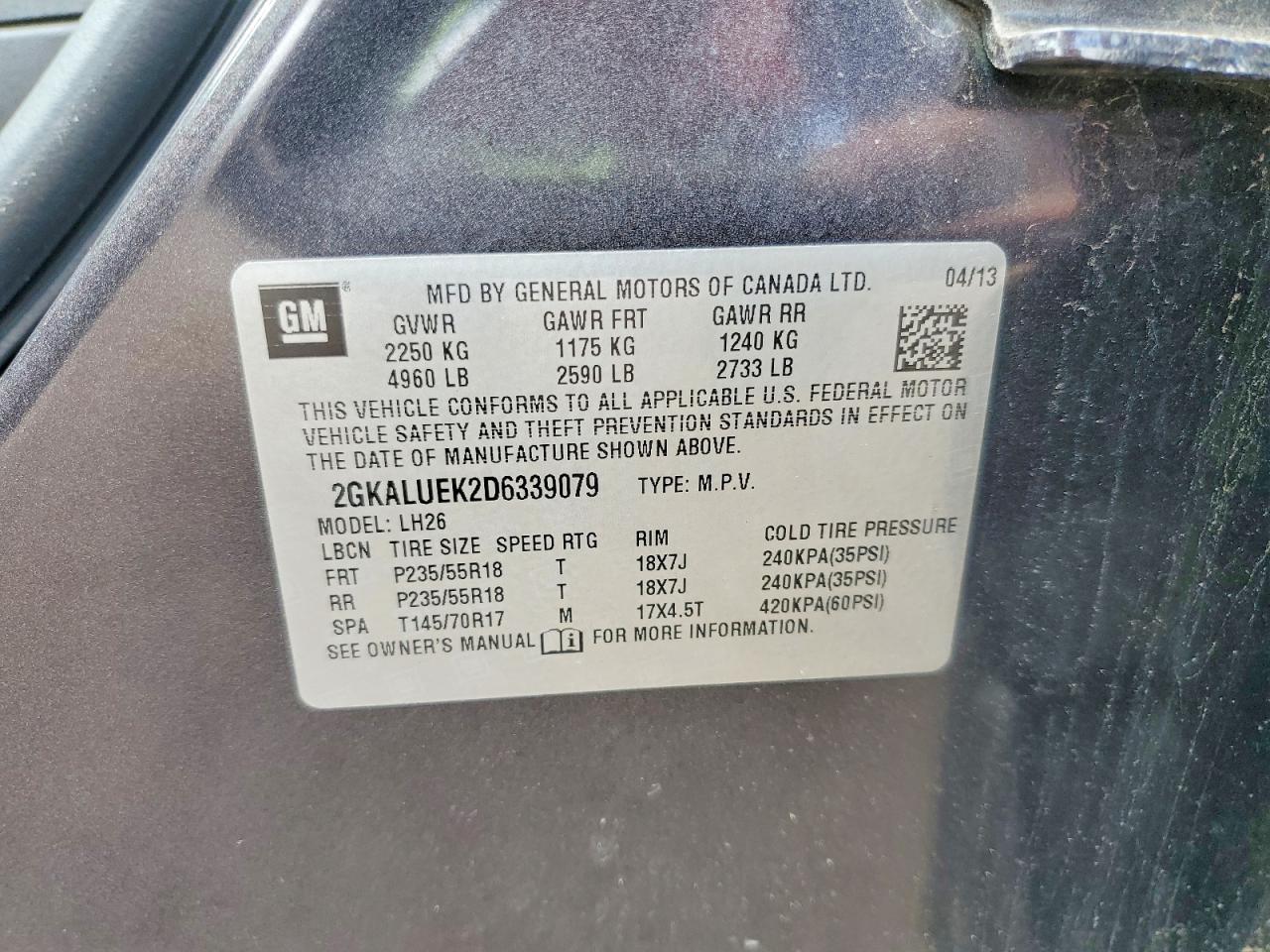 2013 Gmc Terrain Slt Charcoal vin: 2GKALUEK2D6339079