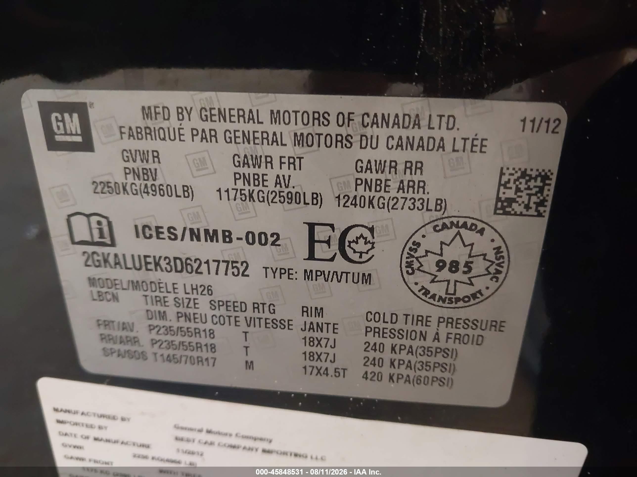 2013 Gmc Terrain Slt-1 Черный vin: 2GKALUEK3D6217752