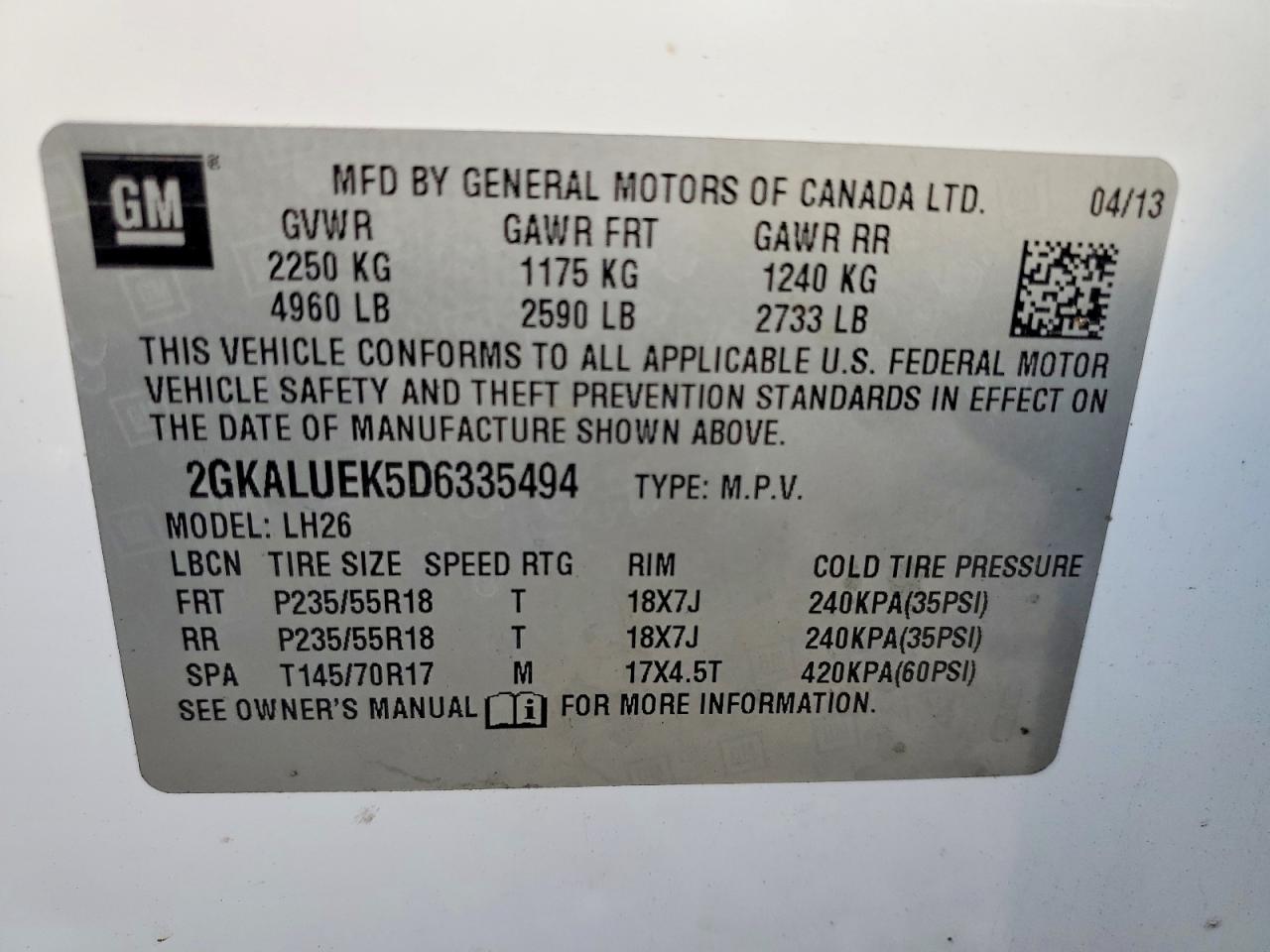 2013 Gmc Terrain Slt White vin: 2GKALUEK5D6335494
