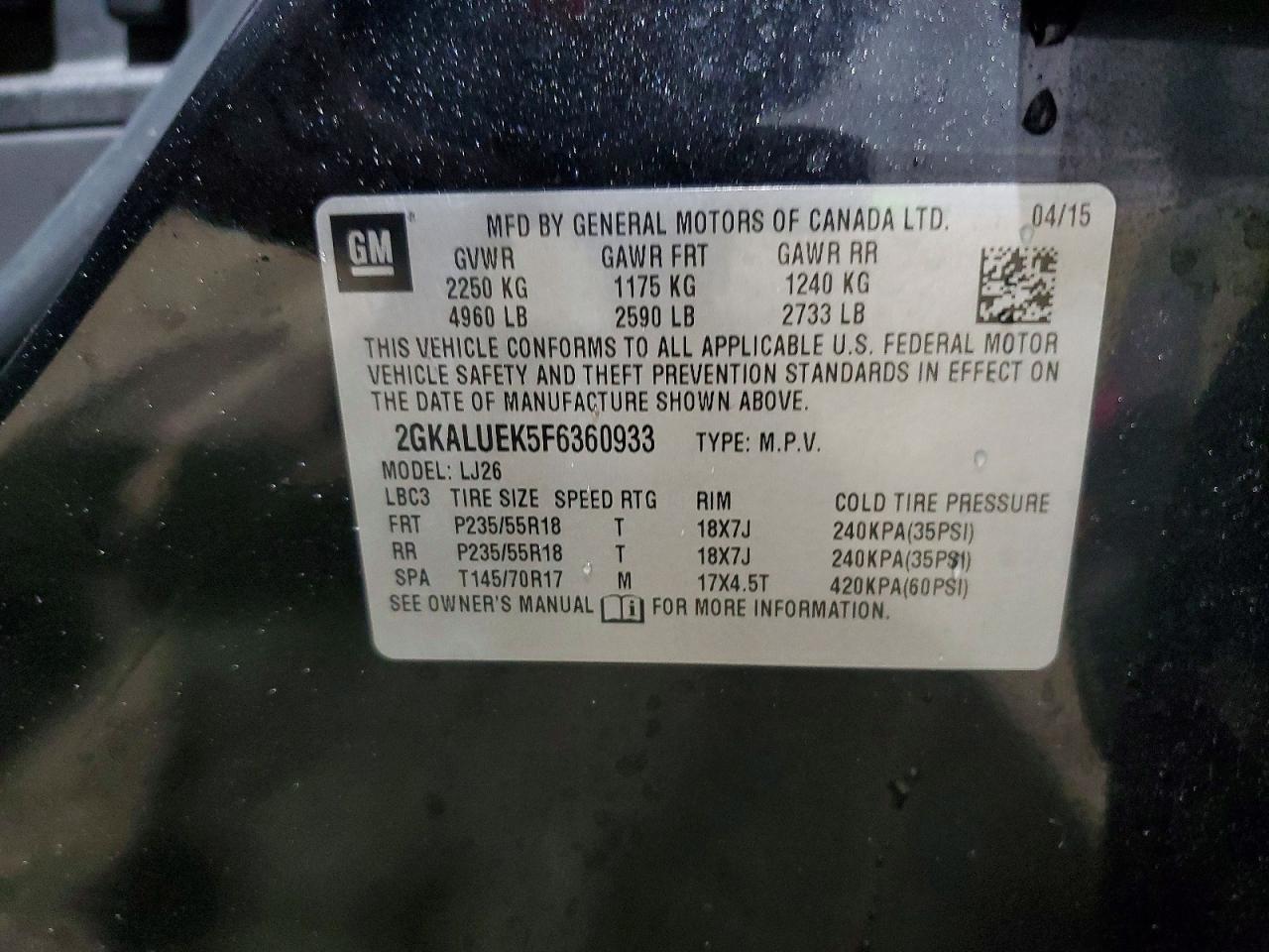 2015 Gmc Terrain Denali Черный vin: 2GKALUEK5F6360933