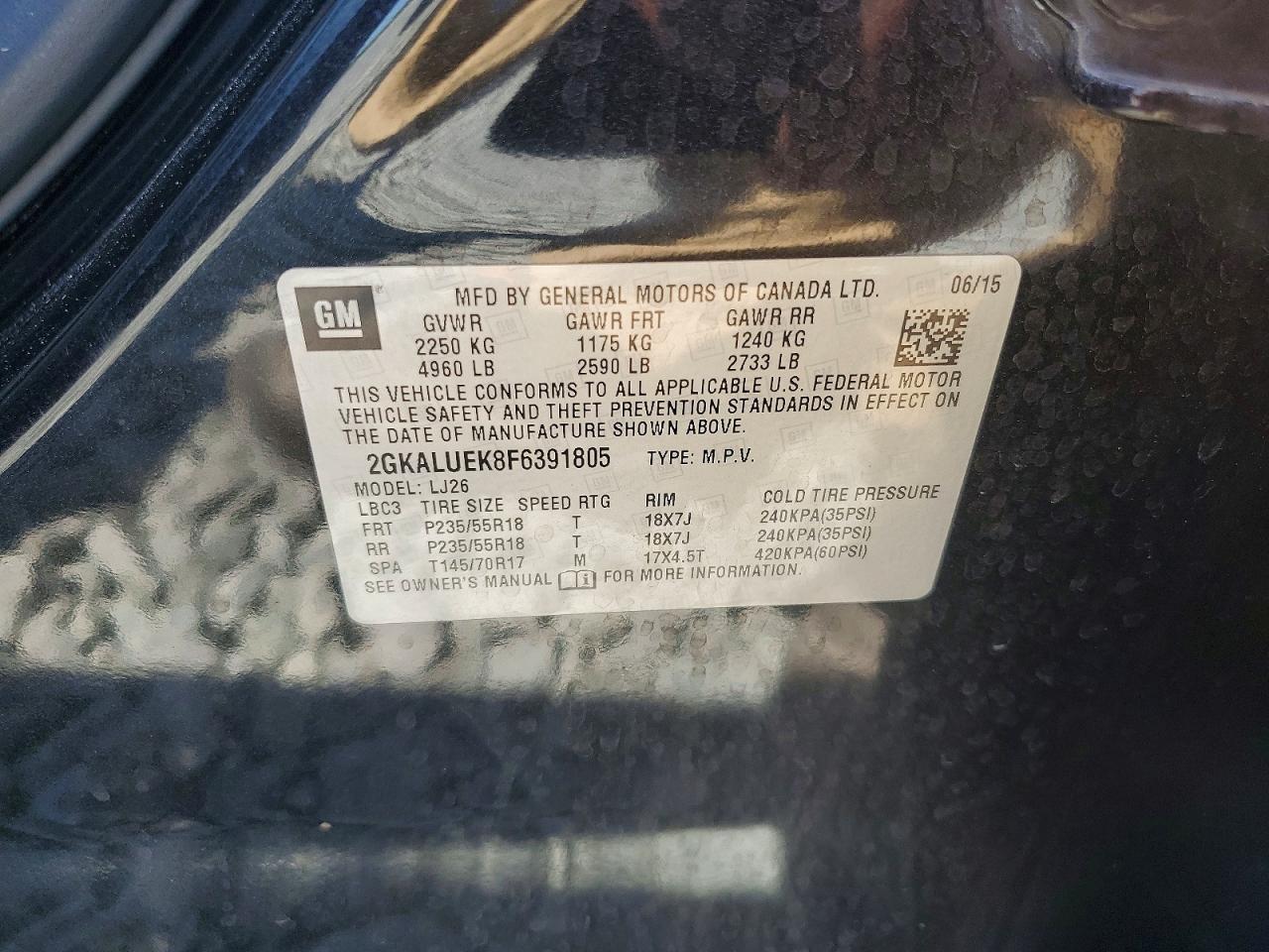 2015 Gmc Terrain Denali Black vin: 2GKALUEK8F6391805