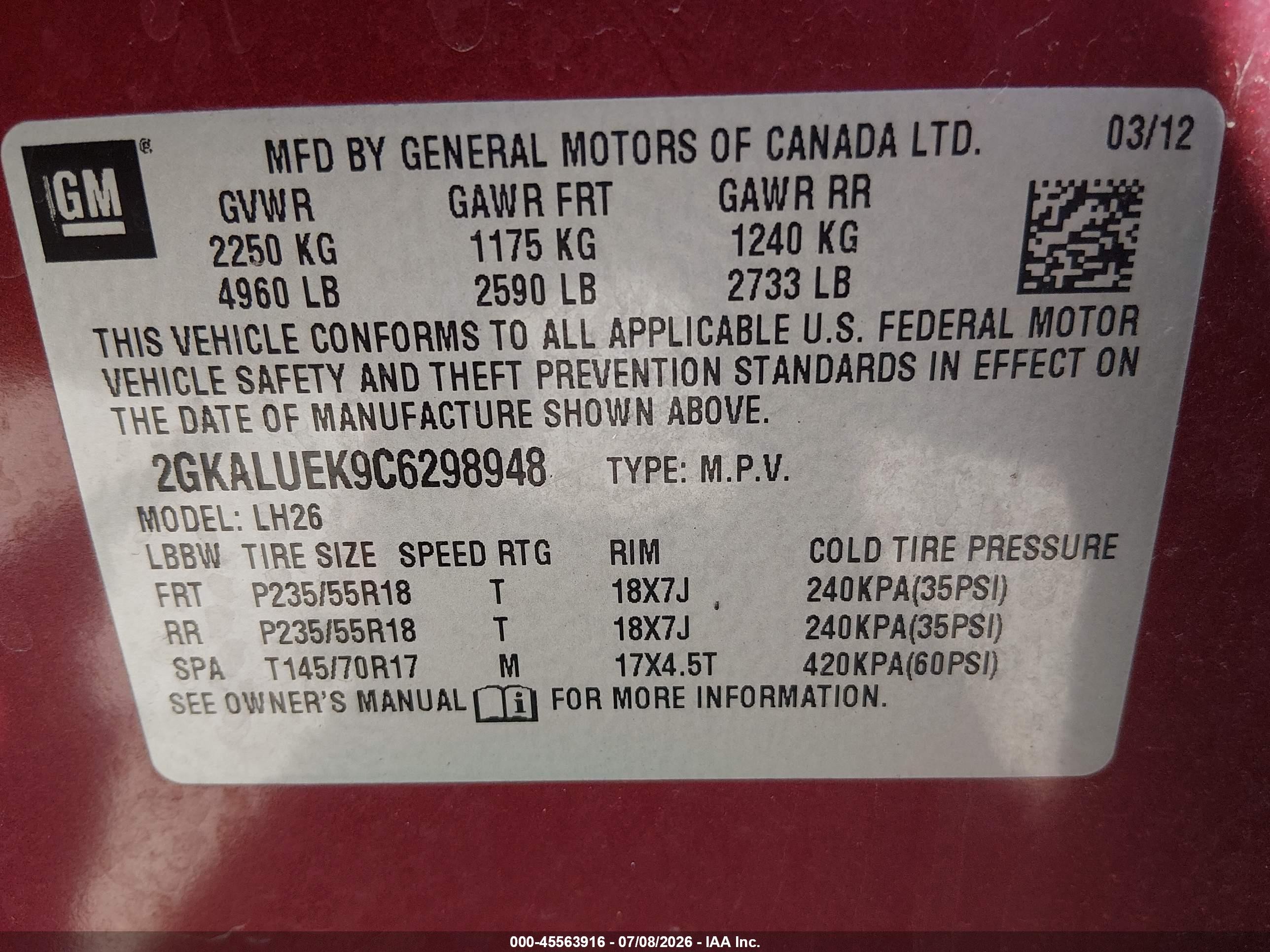 2012 Gmc Terrain Slt-1 Красный vin: 2GKALUEK9C6298948