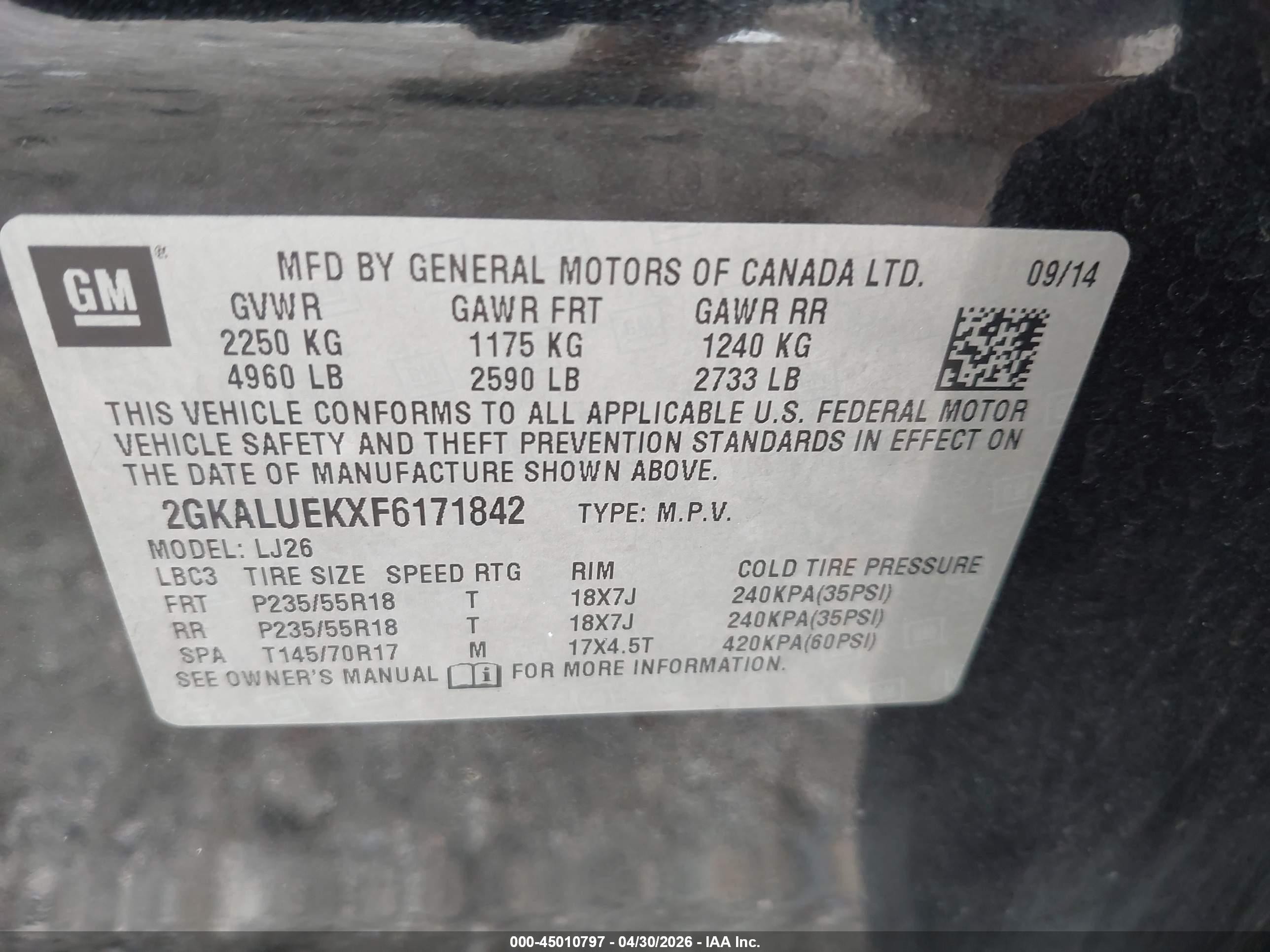 2015 Gmc Terrain Denali Black vin: 2GKALUEKXF6171842