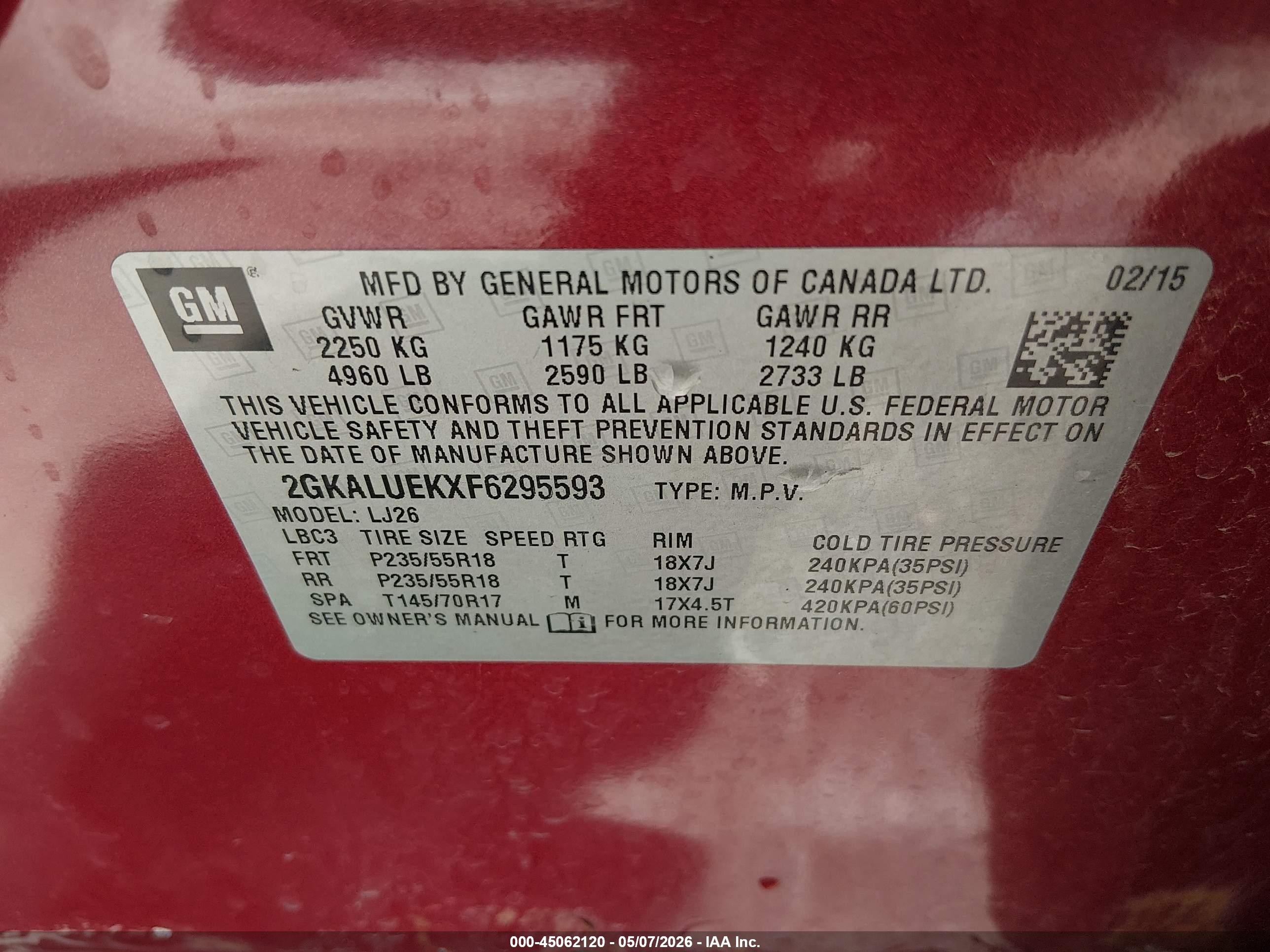 2015 Gmc Terrain Denali Red vin: 2GKALUEKXF6295593