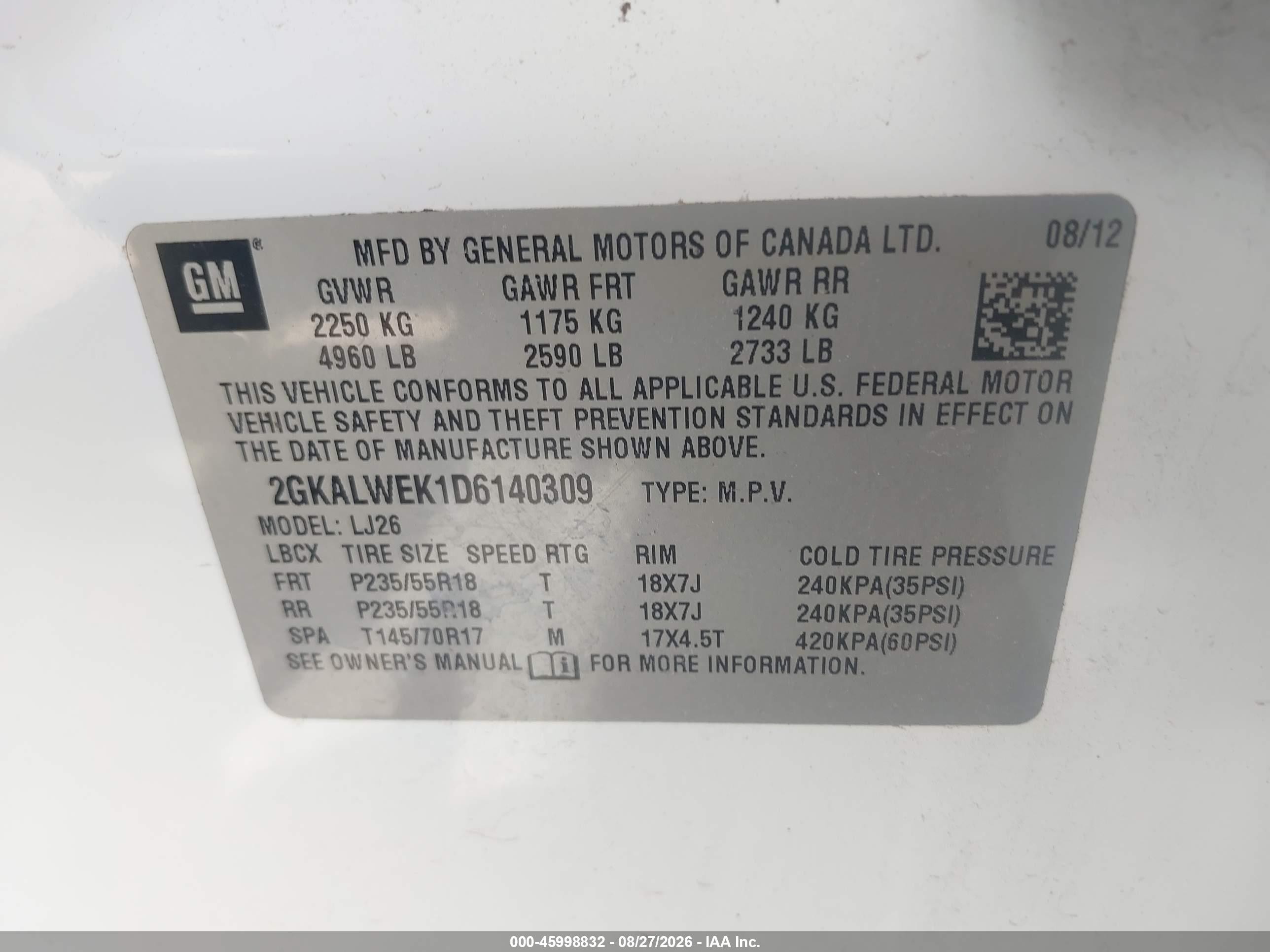 2013 Gmc Terrain Slt-2 White vin: 2GKALWEK1D6140309