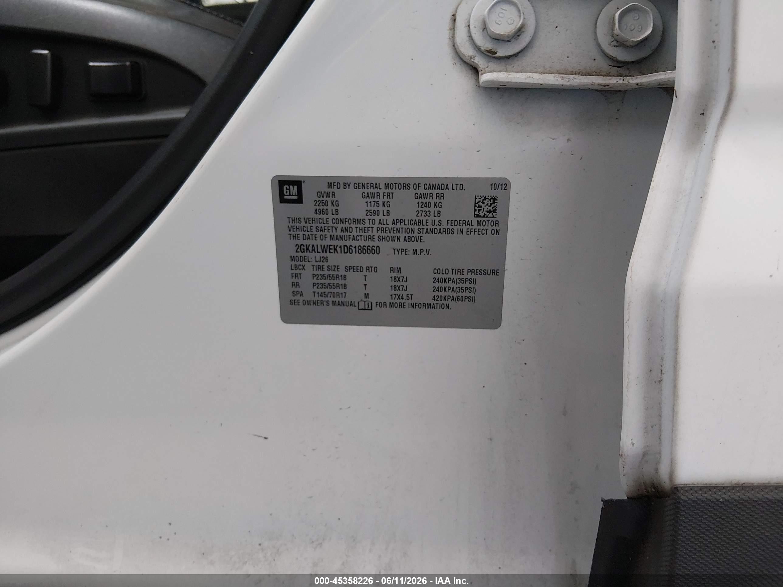2013 Gmc Terrain Slt-2 White vin: 2GKALWEK1D6186660