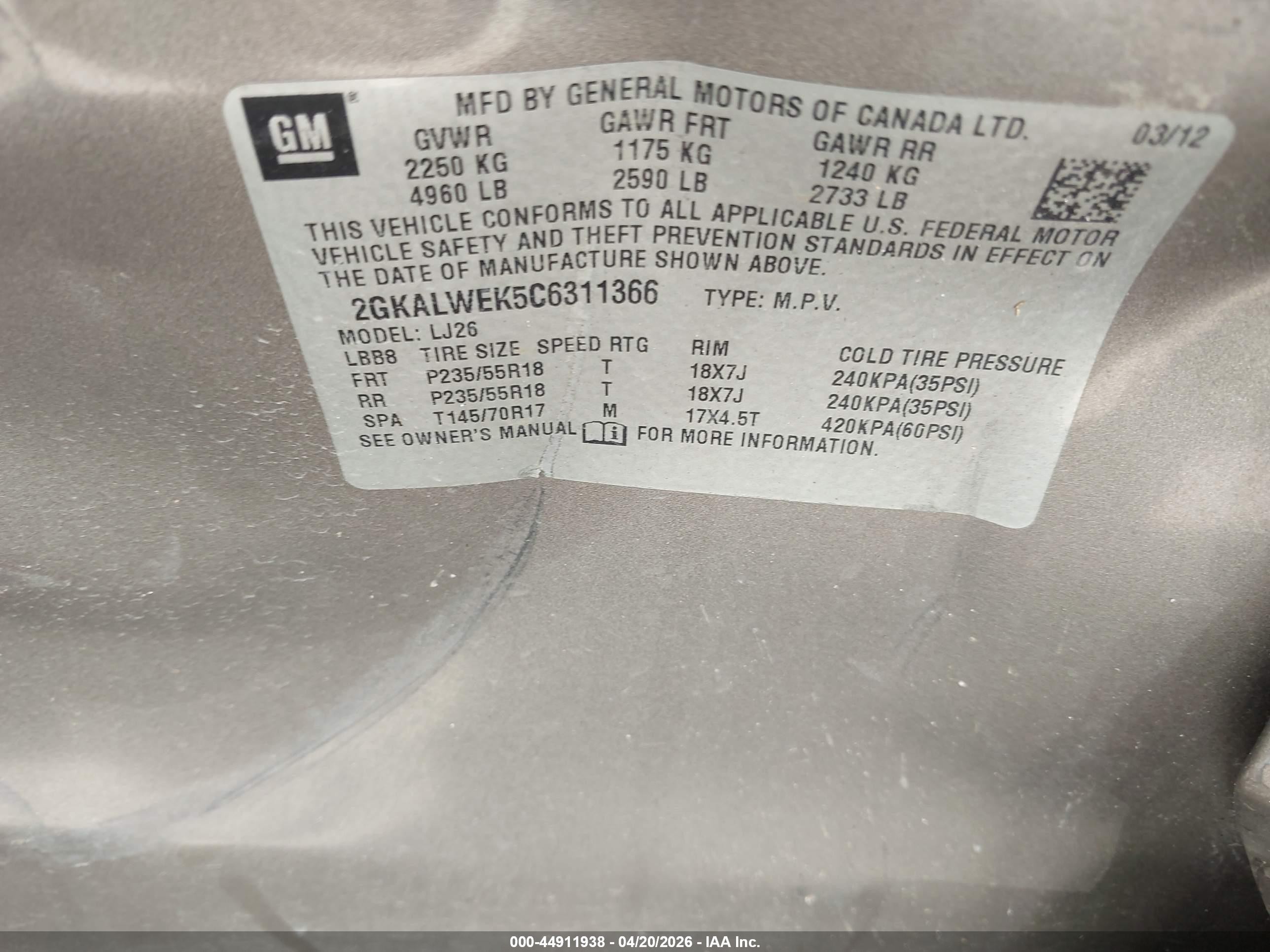 2012 Gmc Terrain Slt-2 Tan vin: 2GKALWEK5C6311366