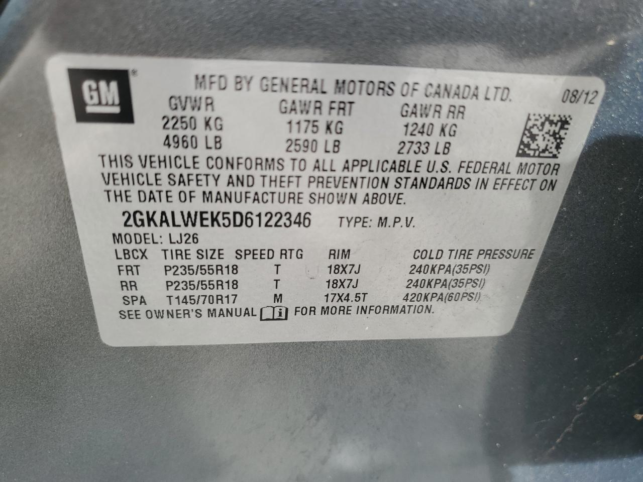 2013 Gmc Terrain Slt Gray vin: 2GKALWEK5D6122346
