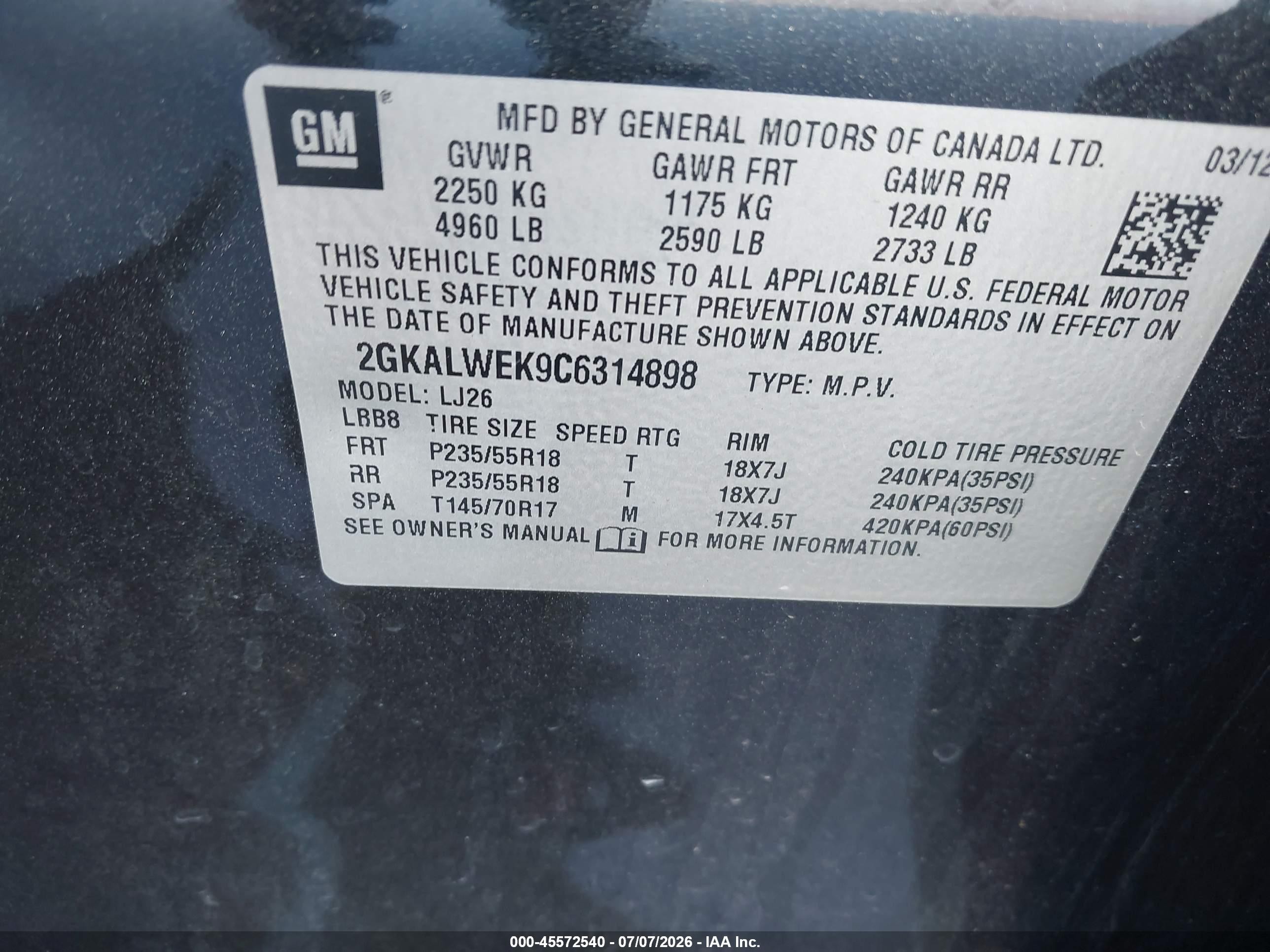 2012 Gmc Terrain Slt-2 Black vin: 2GKALWEK9C6314898