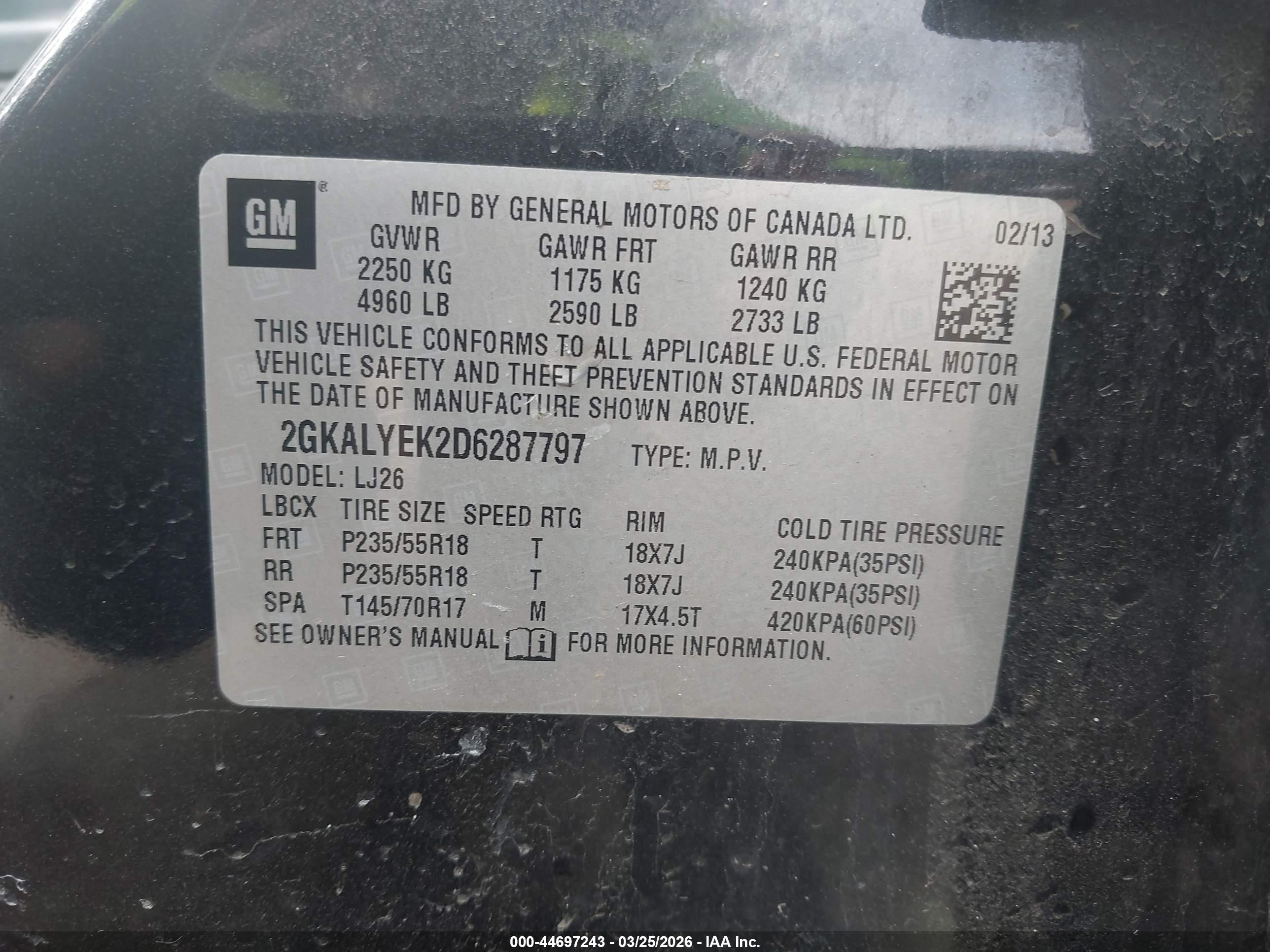 2013 Gmc Terrain Denali Black vin: 2GKALYEK2D6287797