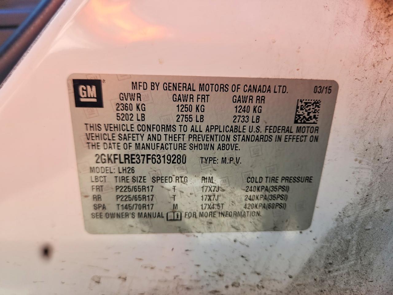 2015 Gmc Terrain Sle Белый vin: 2GKFLRE37F6319280