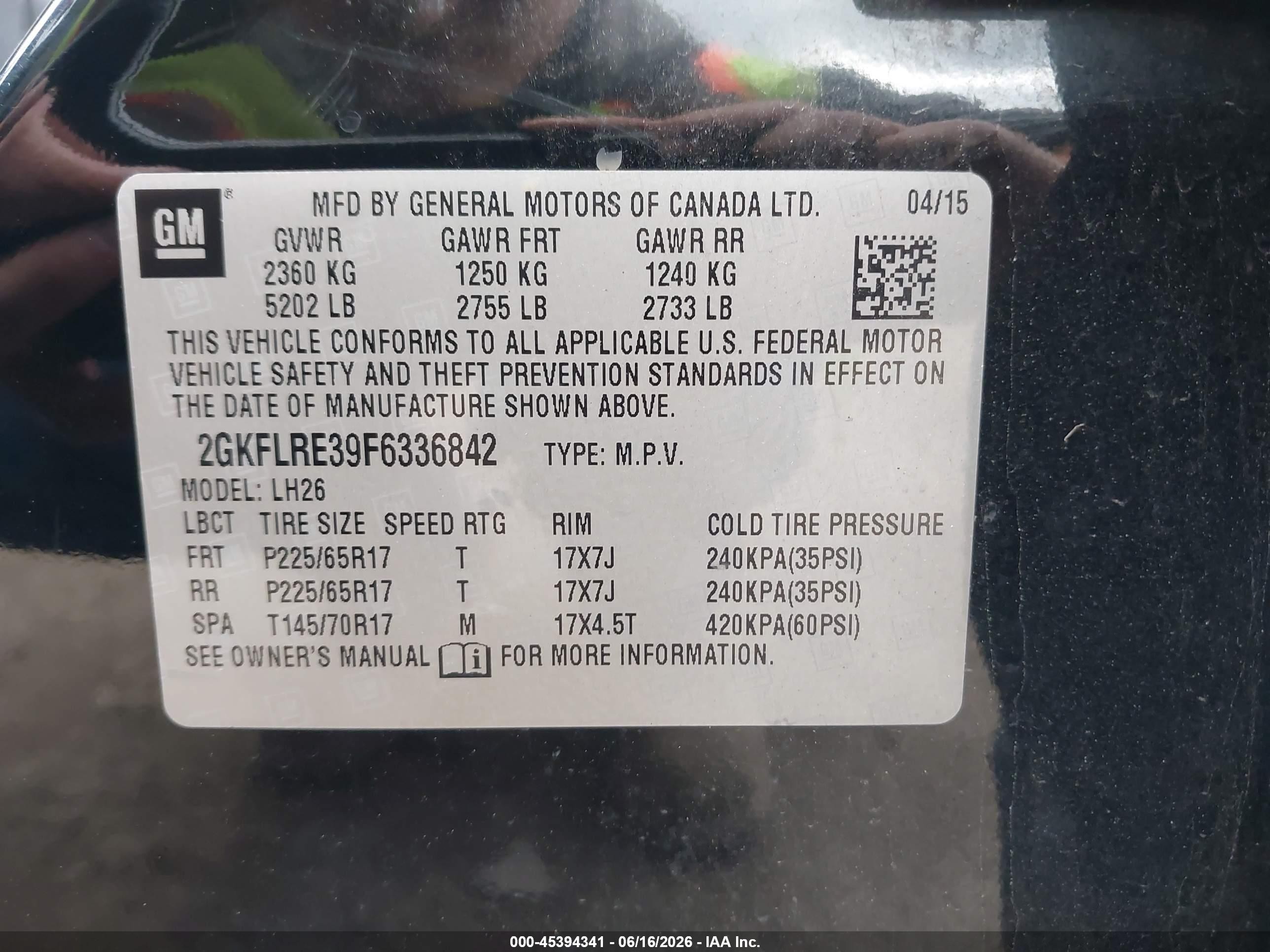 2015 Gmc Terrain Sle-2 Black vin: 2GKFLRE39F6336842