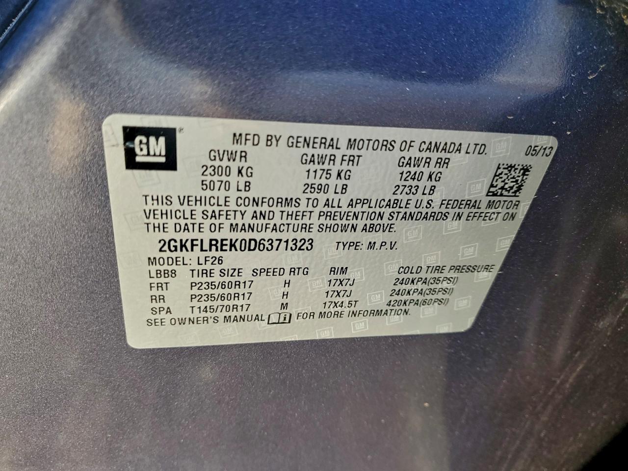 2013 Gmc Terrain Sle Blue vin: 2GKFLREK0D6371323