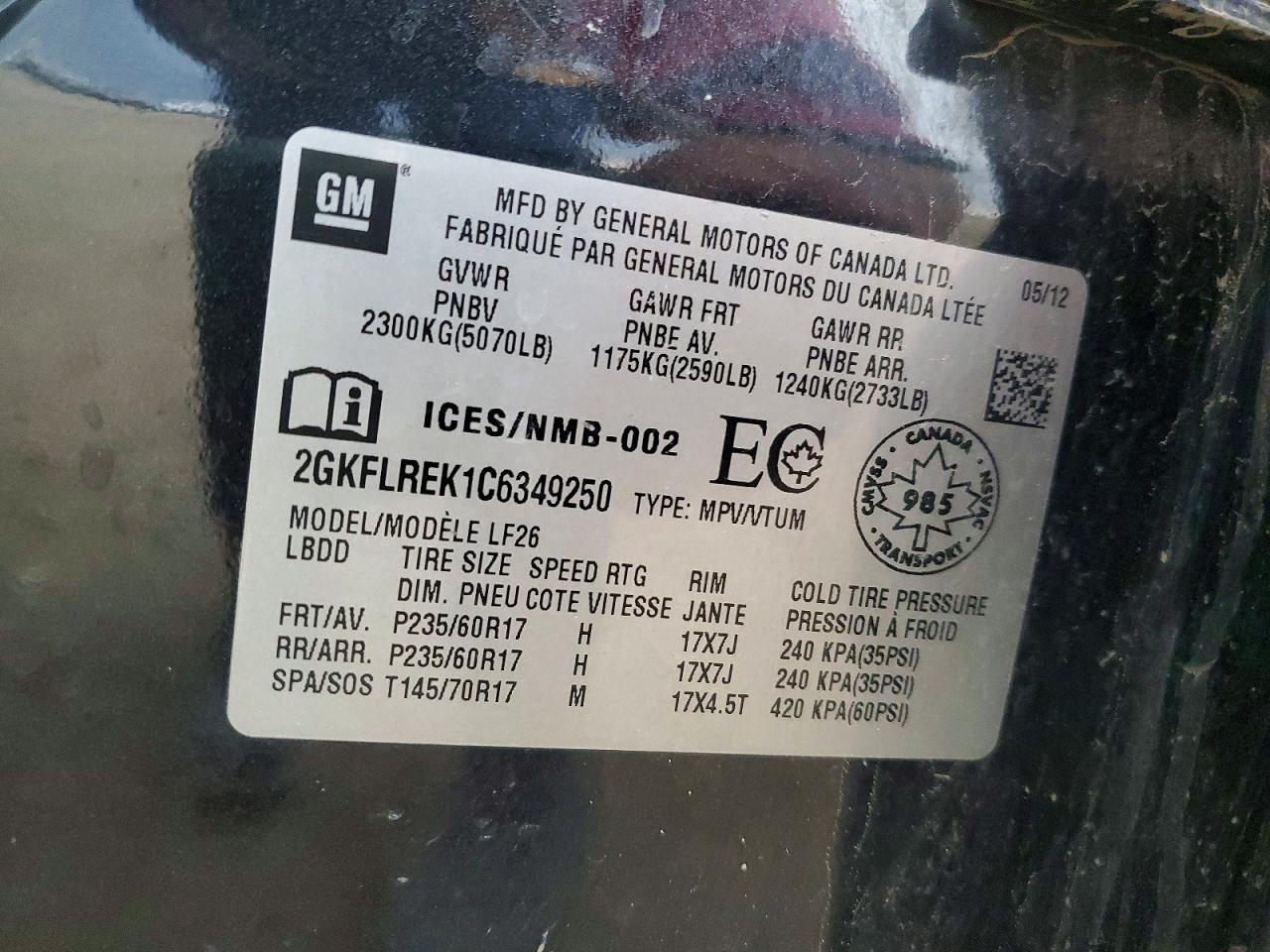 2012 Gmc Terrain Sle Black vin: 2GKFLREK1C6349250