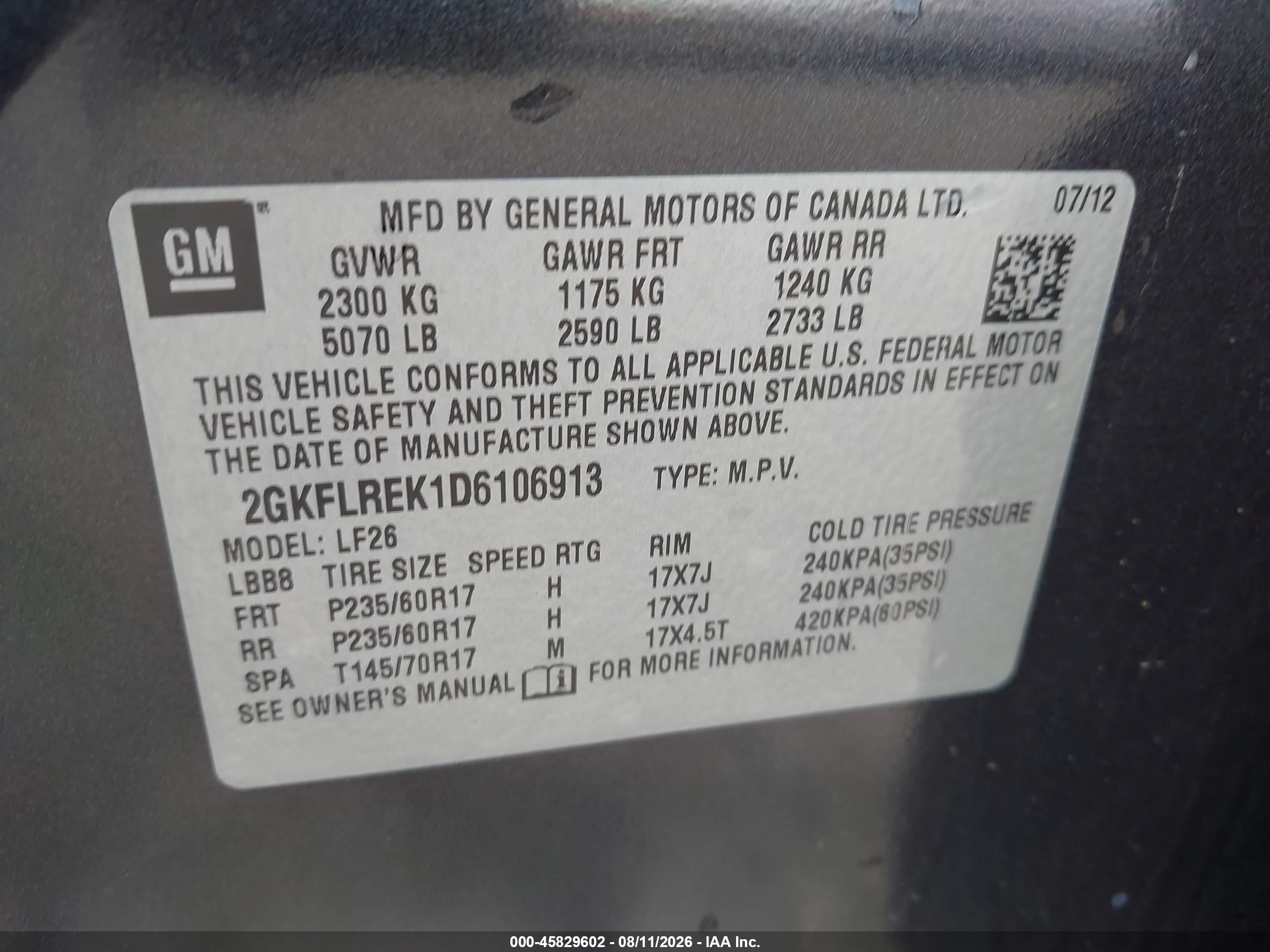 2013 Gmc Terrain Sle-1 Черный vin: 2GKFLREK1D6106913