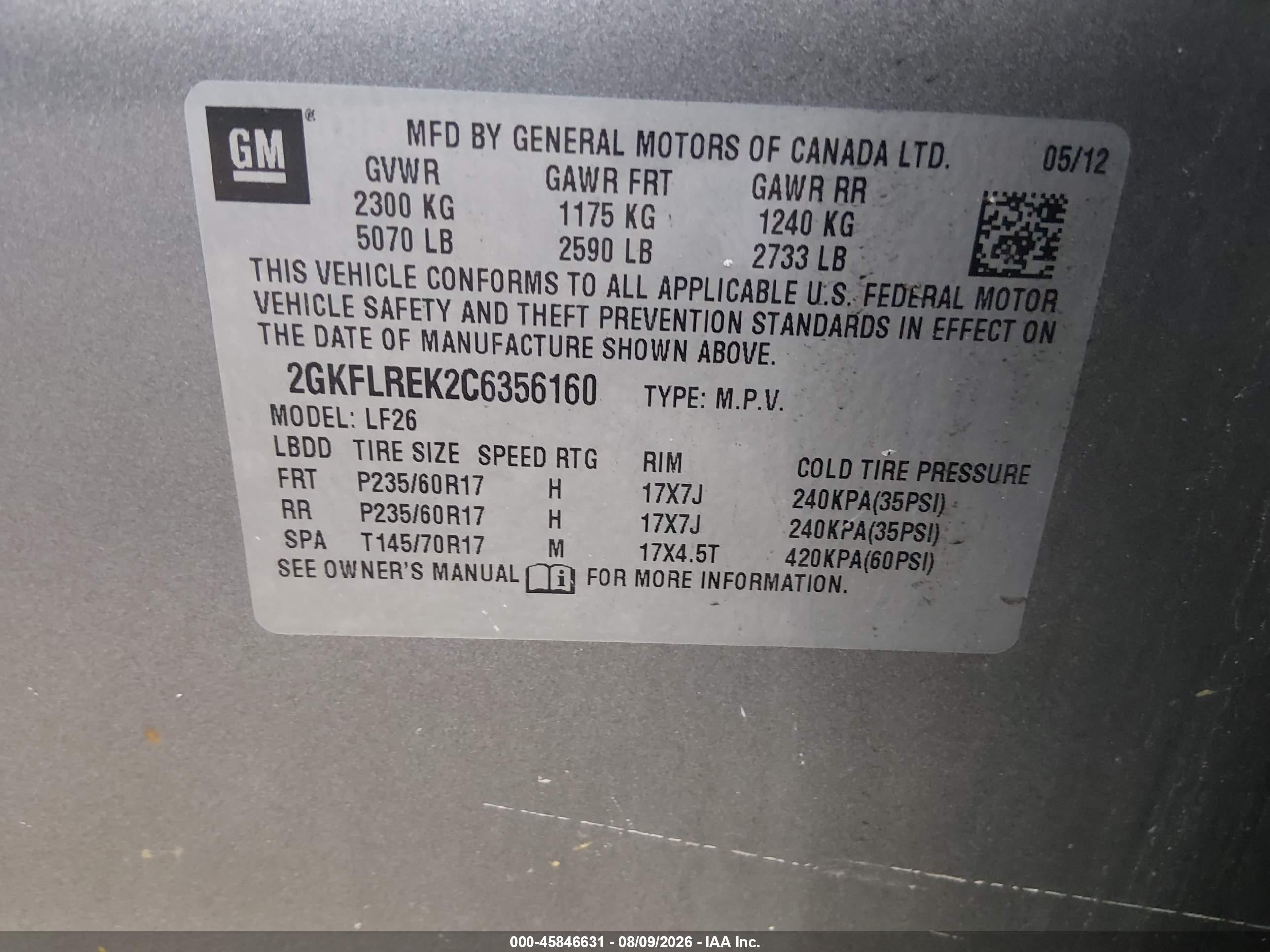 2012 Gmc Terrain Sle-1 Gray vin: 2GKFLREK2C6356160