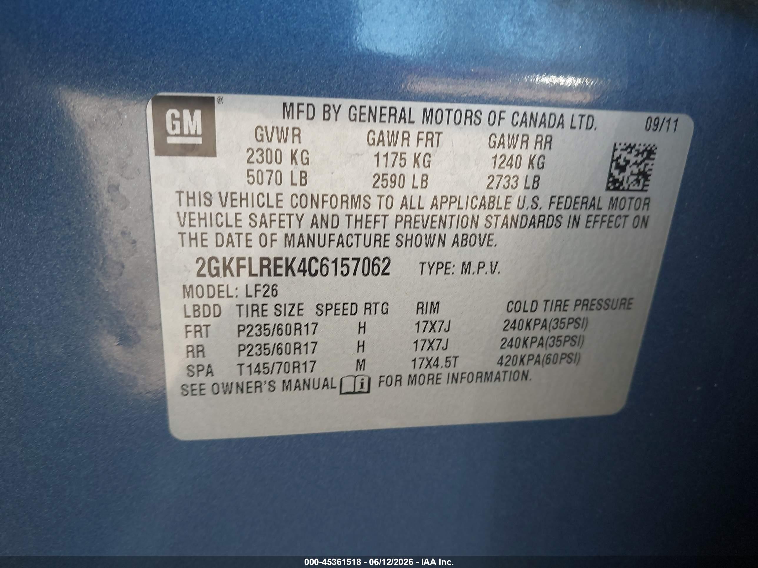 2012 Gmc Terrain Sle-1 Blue vin: 2GKFLREK4C6157062