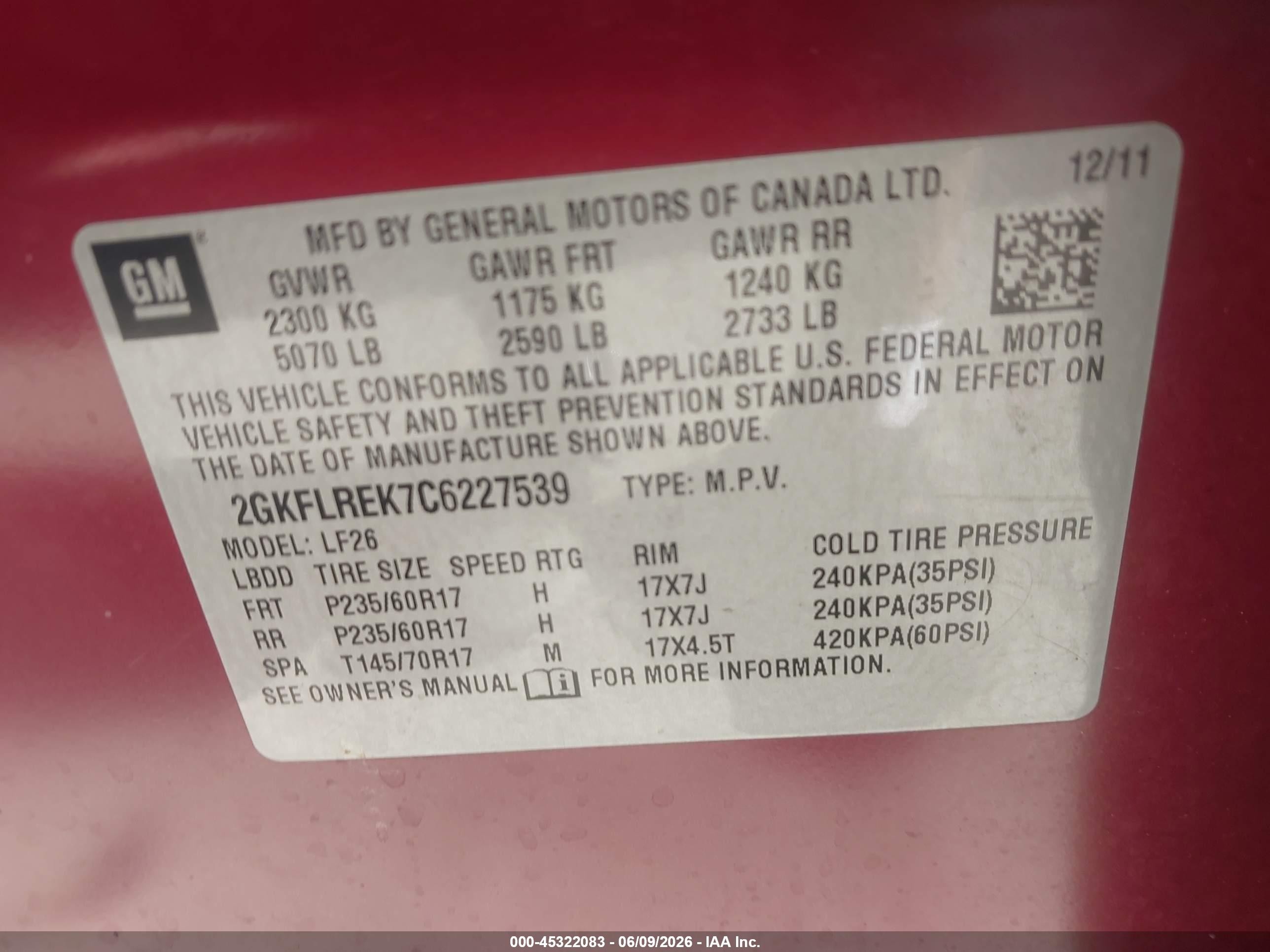 2012 Gmc Terrain Sle-1 Красный vin: 2GKFLREK7C6227539