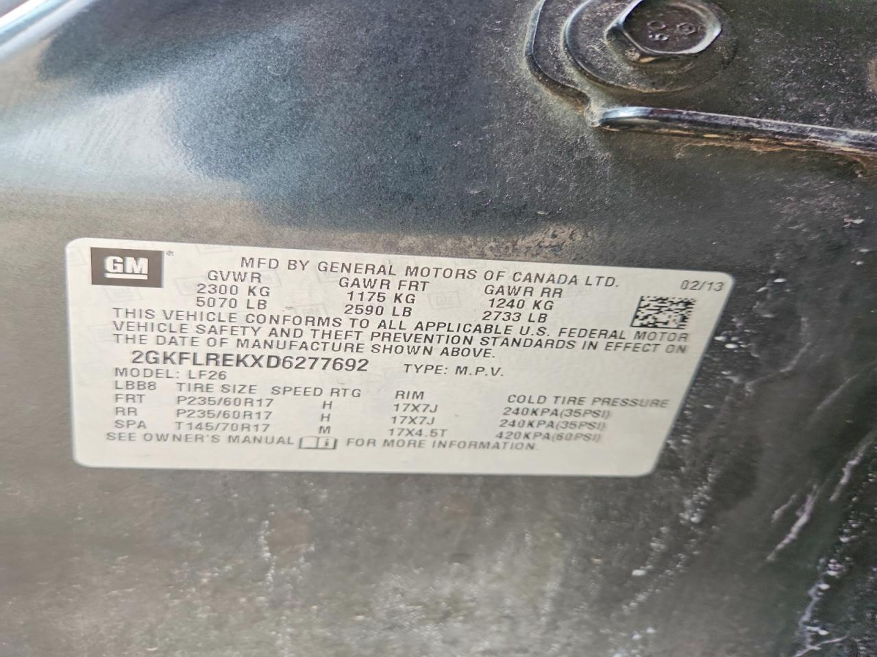 2013 Gmc Terrain Sle Угольный vin: 2GKFLREKXD6277692