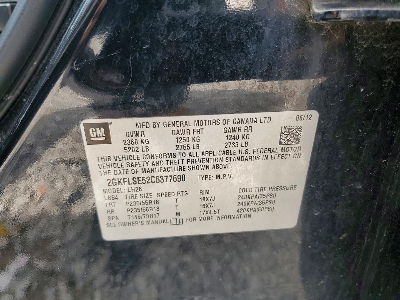 2012 Gmc Terrain Sle Черный vin: 2GKFLSE52C6377690