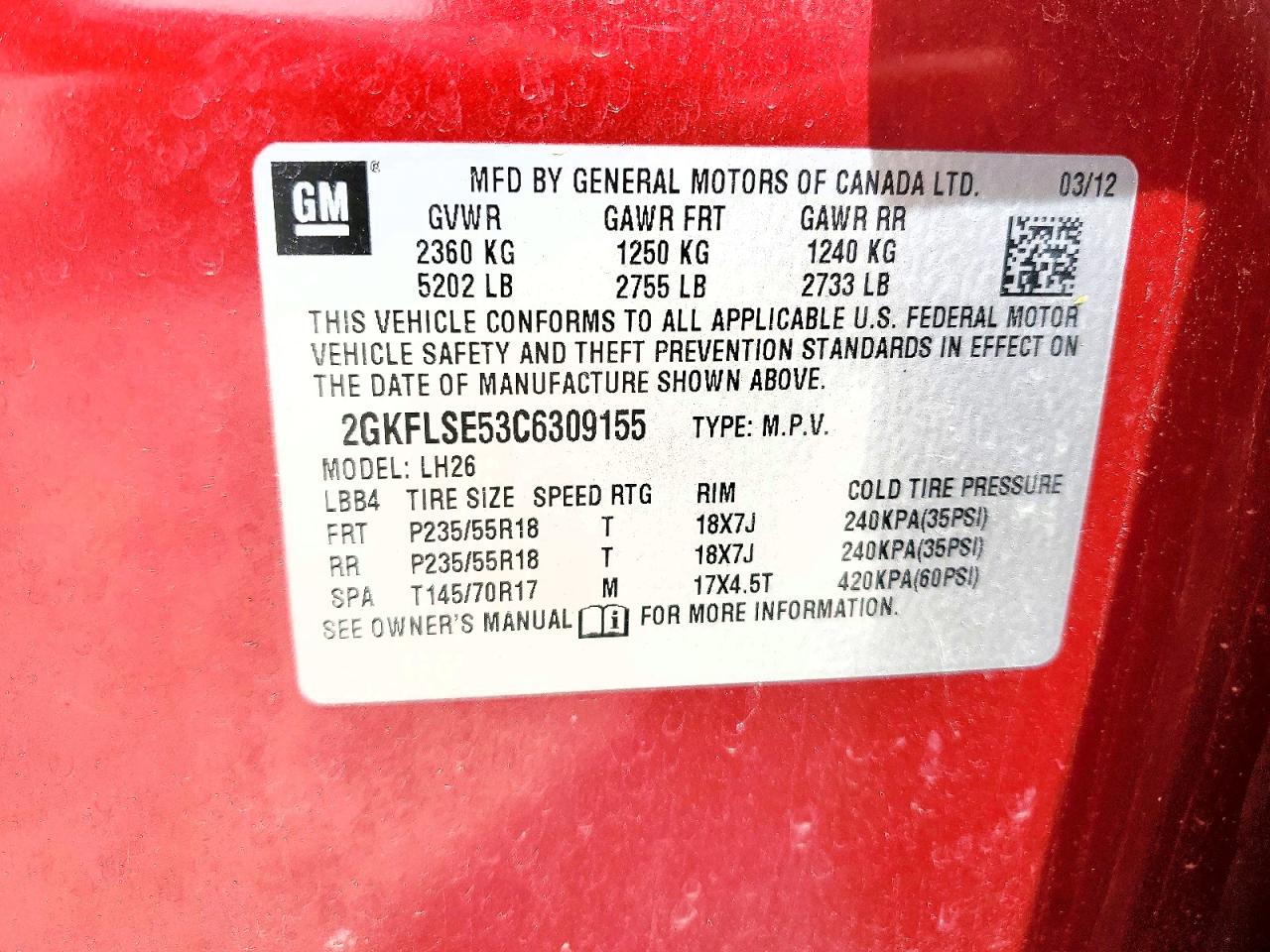2012 Gmc Terrain Sle Red vin: 2GKFLSE53C6309155