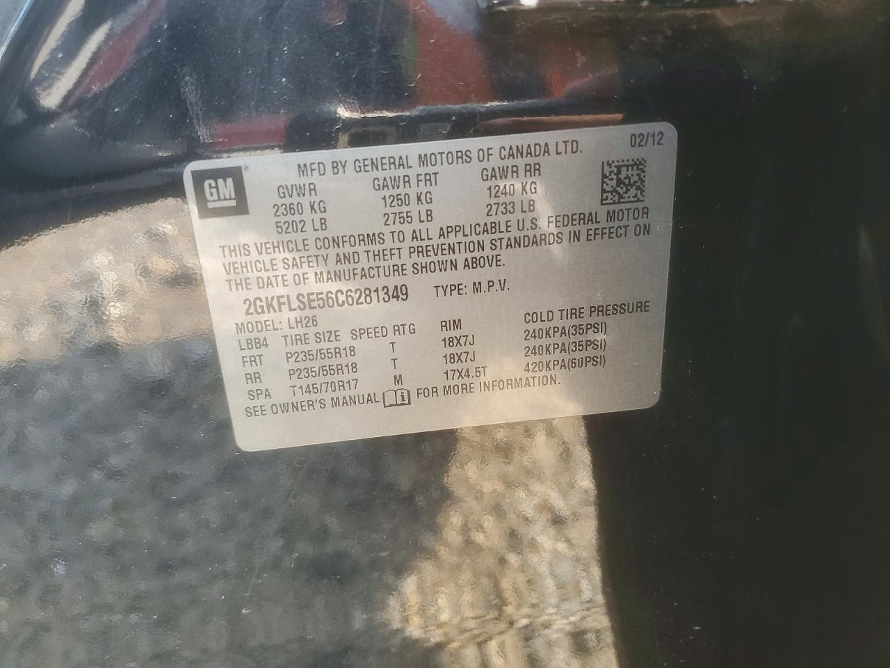 2012 Gmc Terrain Black vin: 2GKFLSE56C6281349