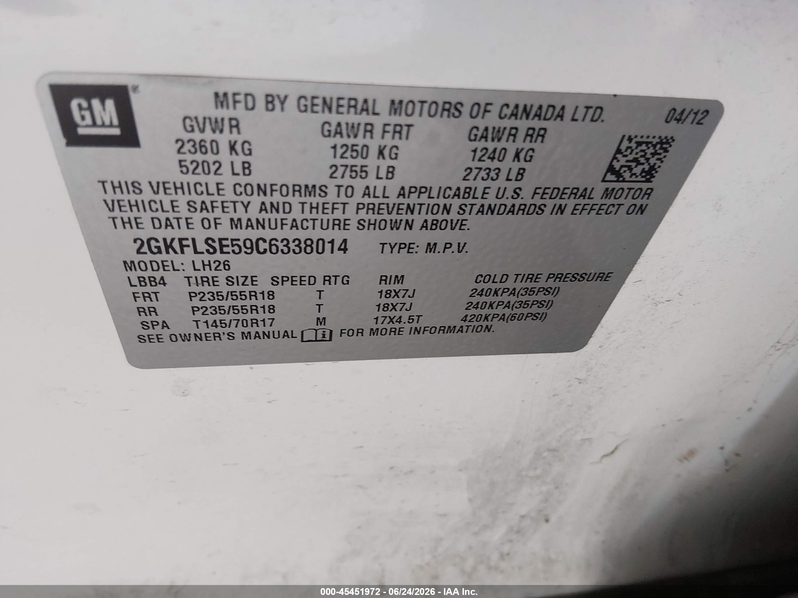 2012 Gmc Terrain Sle-2 White vin: 2GKFLSE59C6338014