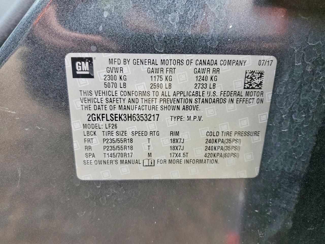2017 Gmc Terrain Sle Угольный vin: 2GKFLSEK3H6353217