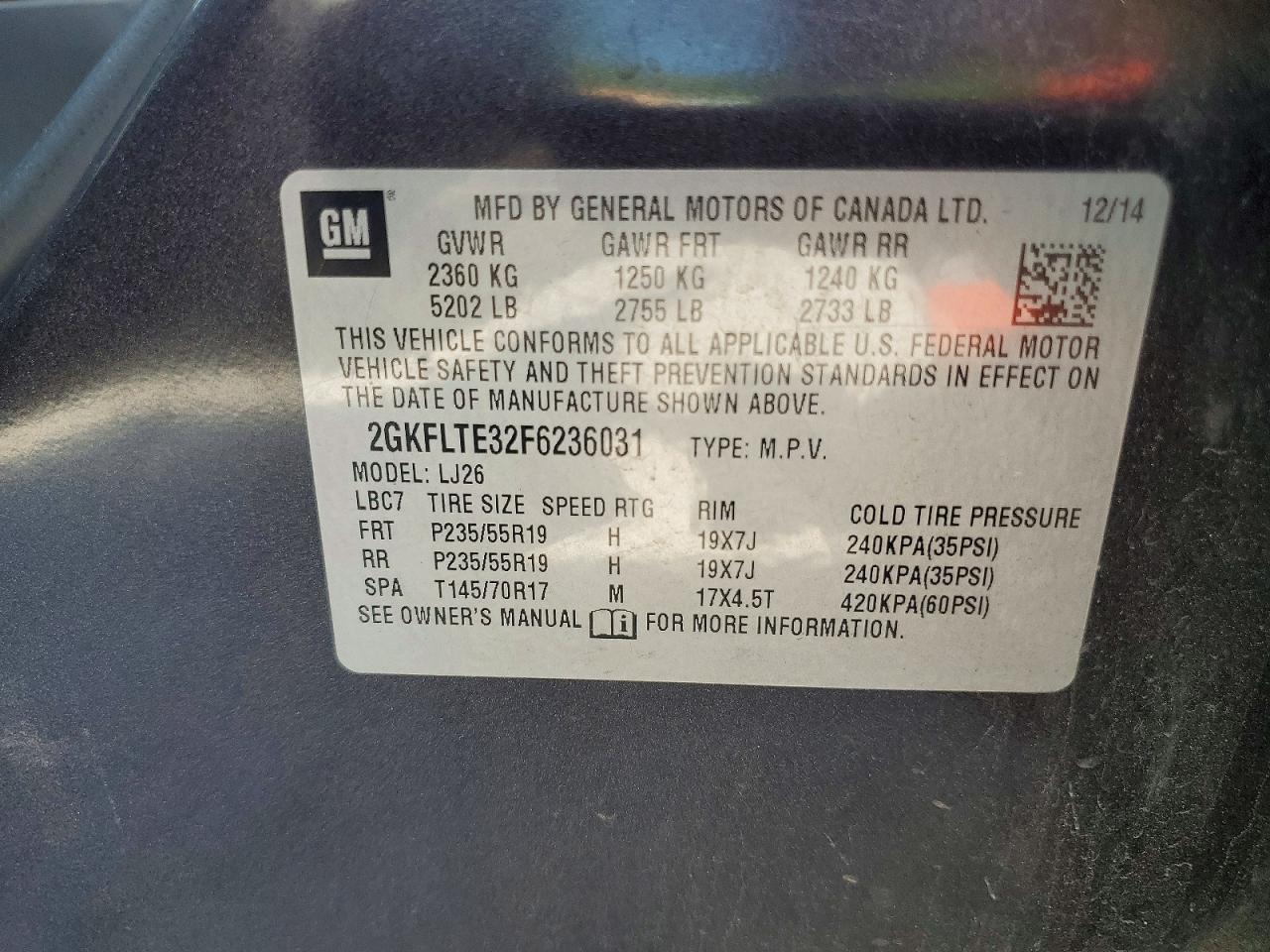 2015 Gmc Terrain Slt Charcoal vin: 2GKFLTE32F6236031