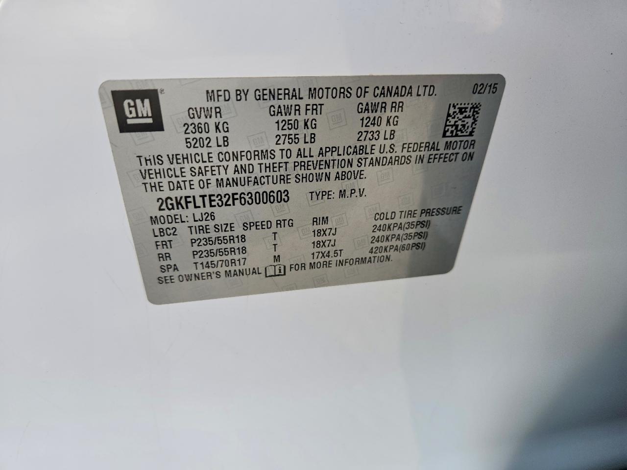 2015 Gmc Terrain Slt White vin: 2GKFLTE32F6300603