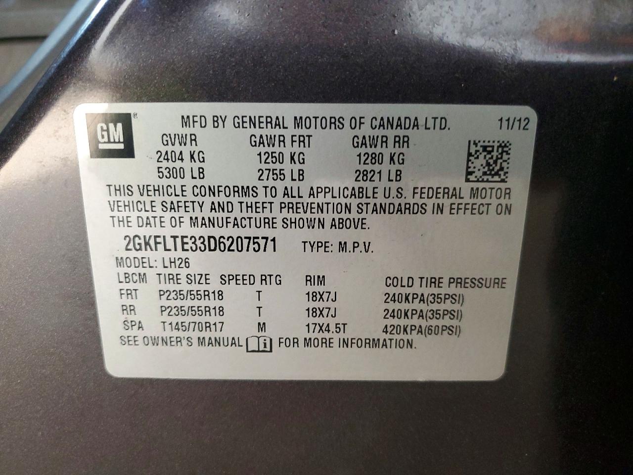 2013 Gmc Terrain Sle Charcoal vin: 2GKFLTE33D6207571