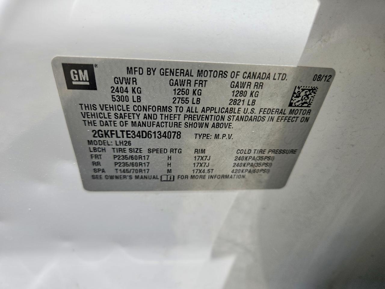 2013 Gmc Terrain Sle White vin: 2GKFLTE34D6134078