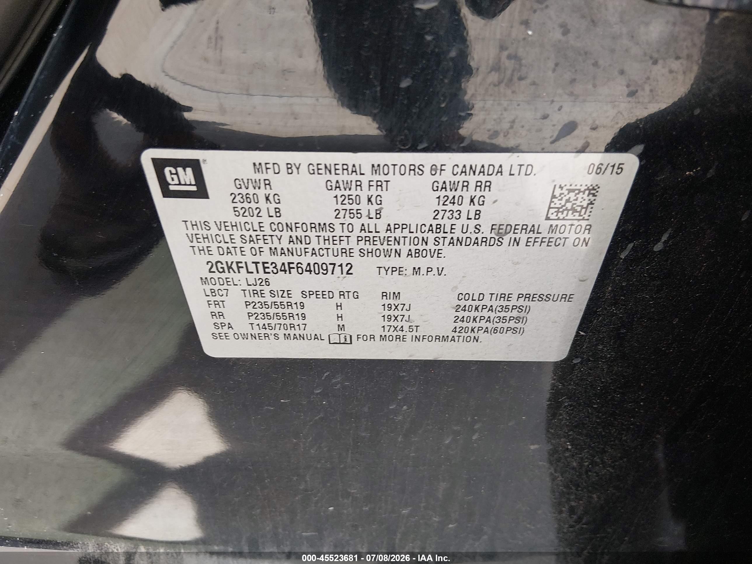 2015 Gmc Terrain Slt-2 Black vin: 2GKFLTE34F6409712