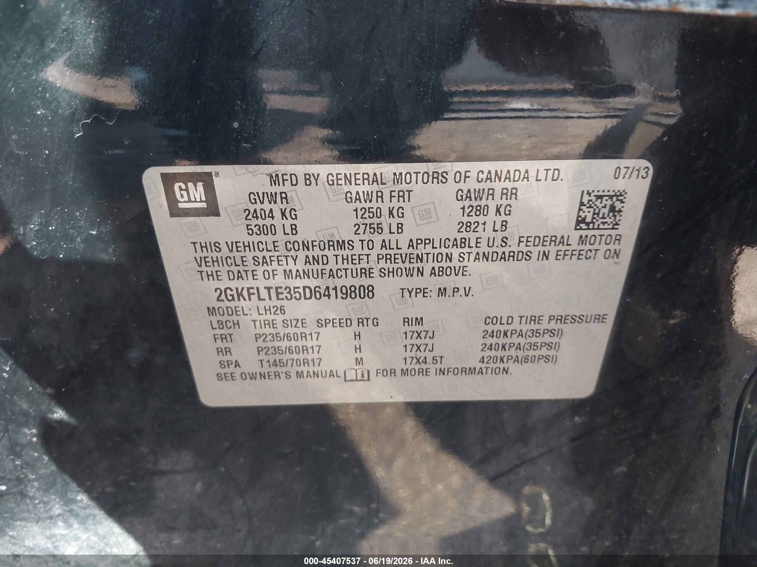 2013 Gmc Terrain Sle-2 Black vin: 2GKFLTE35D6419808