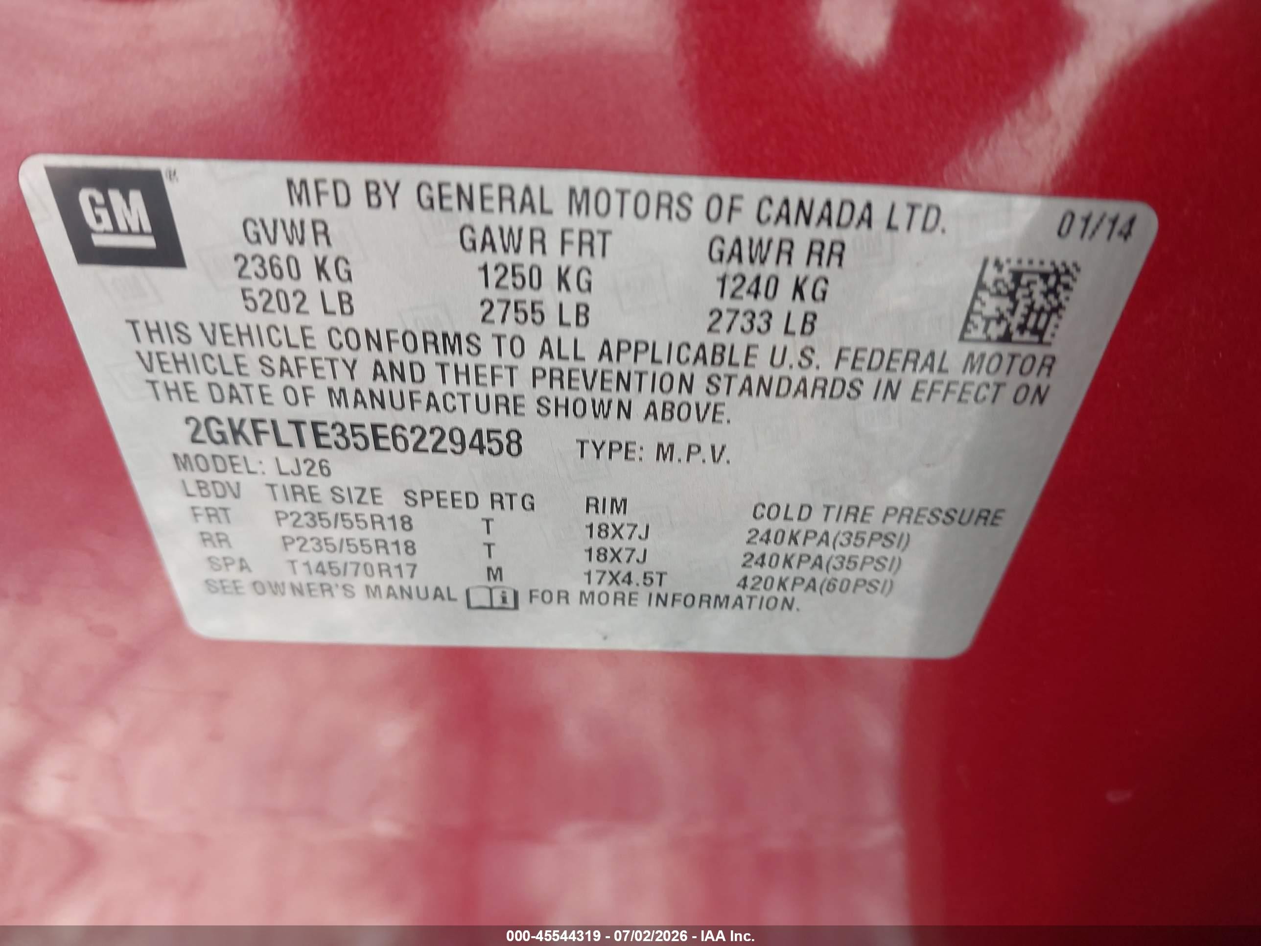 2014 Gmc Terrain Slt-2 Red vin: 2GKFLTE35E6229458