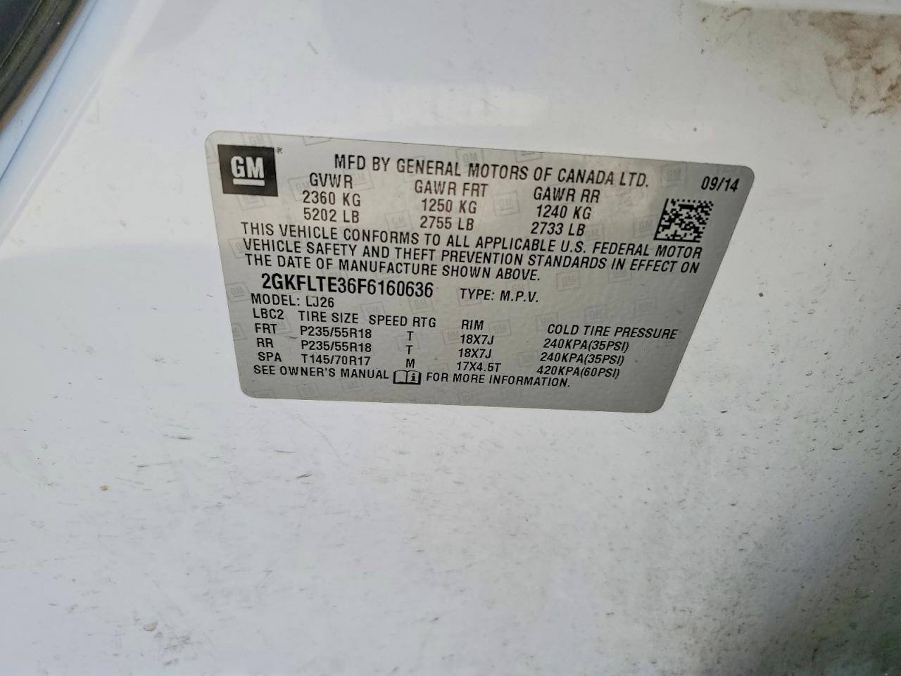 2015 Gmc Terrain Slt White vin: 2GKFLTE36F6160636
