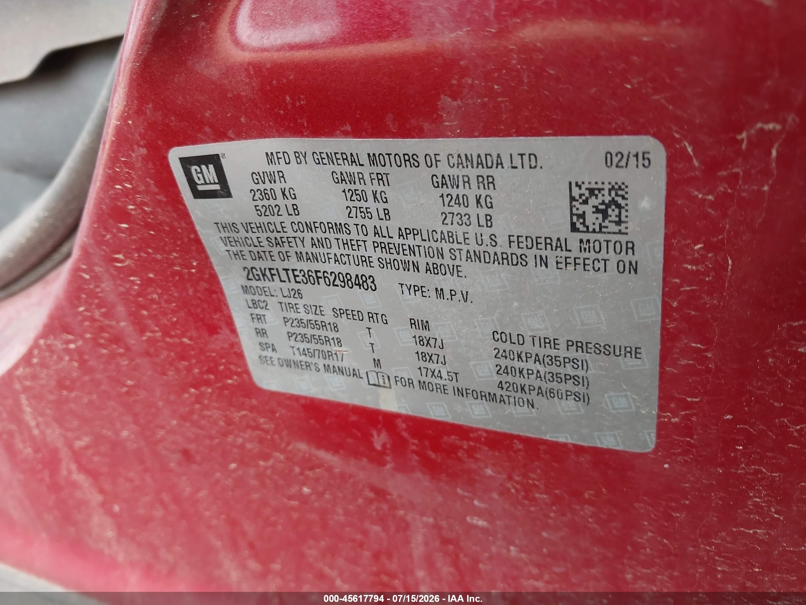 2015 Gmc Terrain Slt-2 Red vin: 2GKFLTE36F6298483