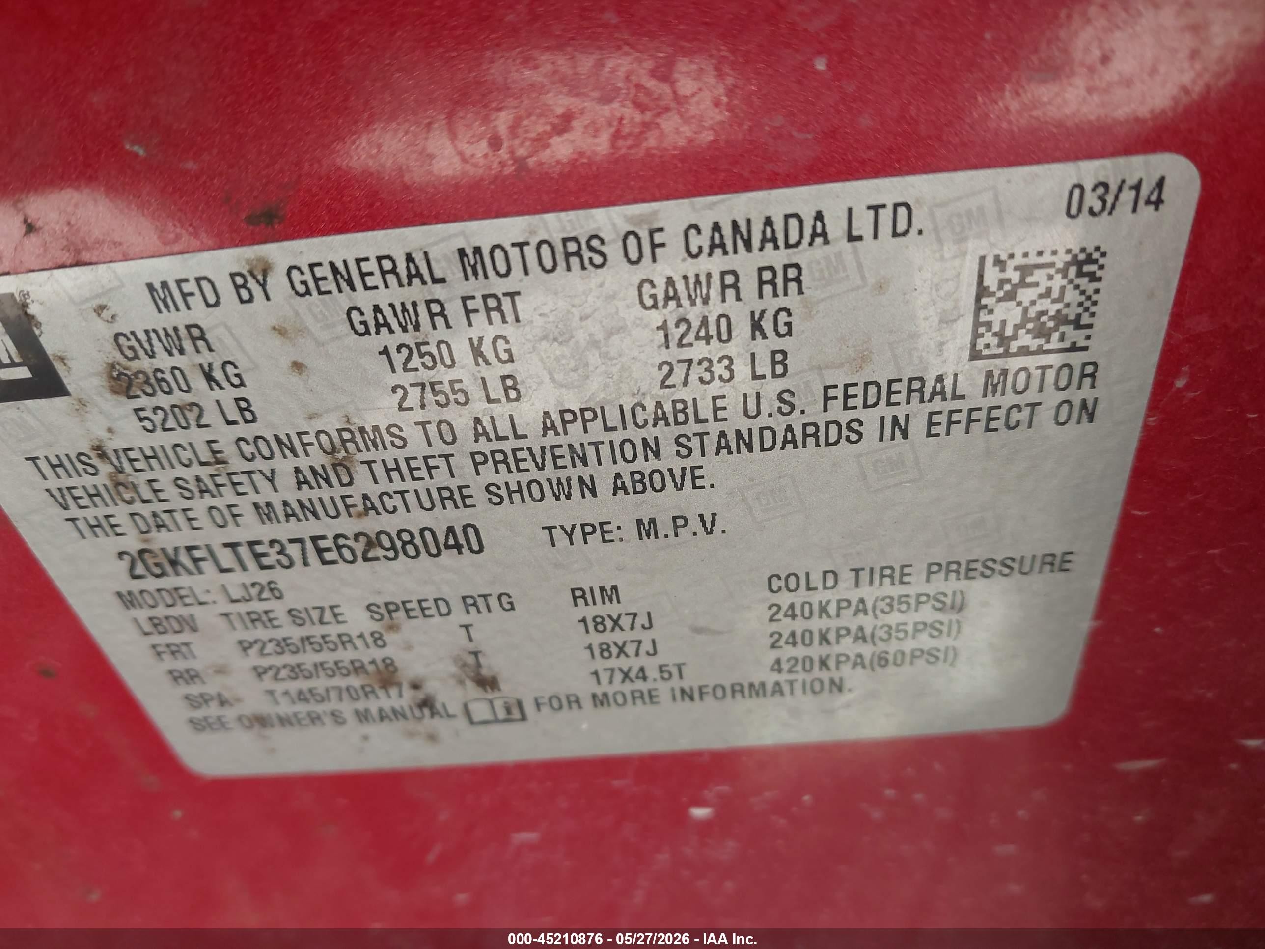 2014 Gmc Terrain Slt-2 Red vin: 2GKFLTE37E6298040
